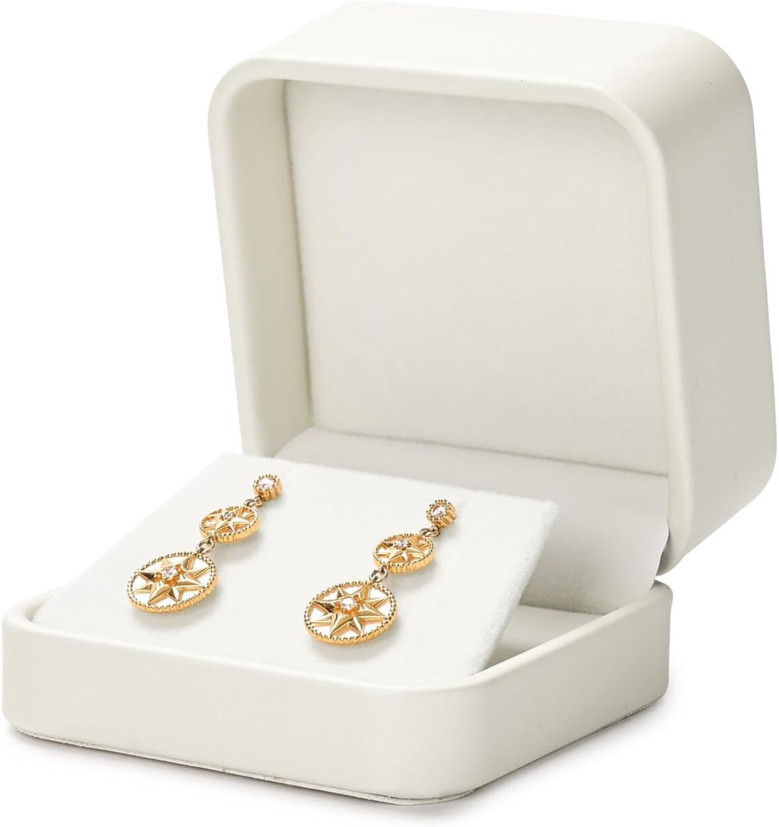 SnelShoppen - PU Leather Beige Earring Box - Juweel Schatulle voor Oorbellen - Compact en Luxe Earring Gift Box voor Verjaardag, Valentijnsdag - 7x7x4