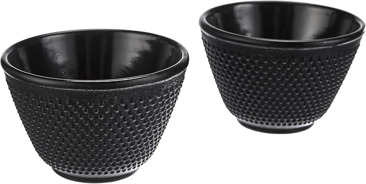 SnelShoppen - Set van 2 Cast Iron Theeglazen 100 ml - Emailleren Binnenkant - Perfect voor Feest, Camping, Tuin en Keuken