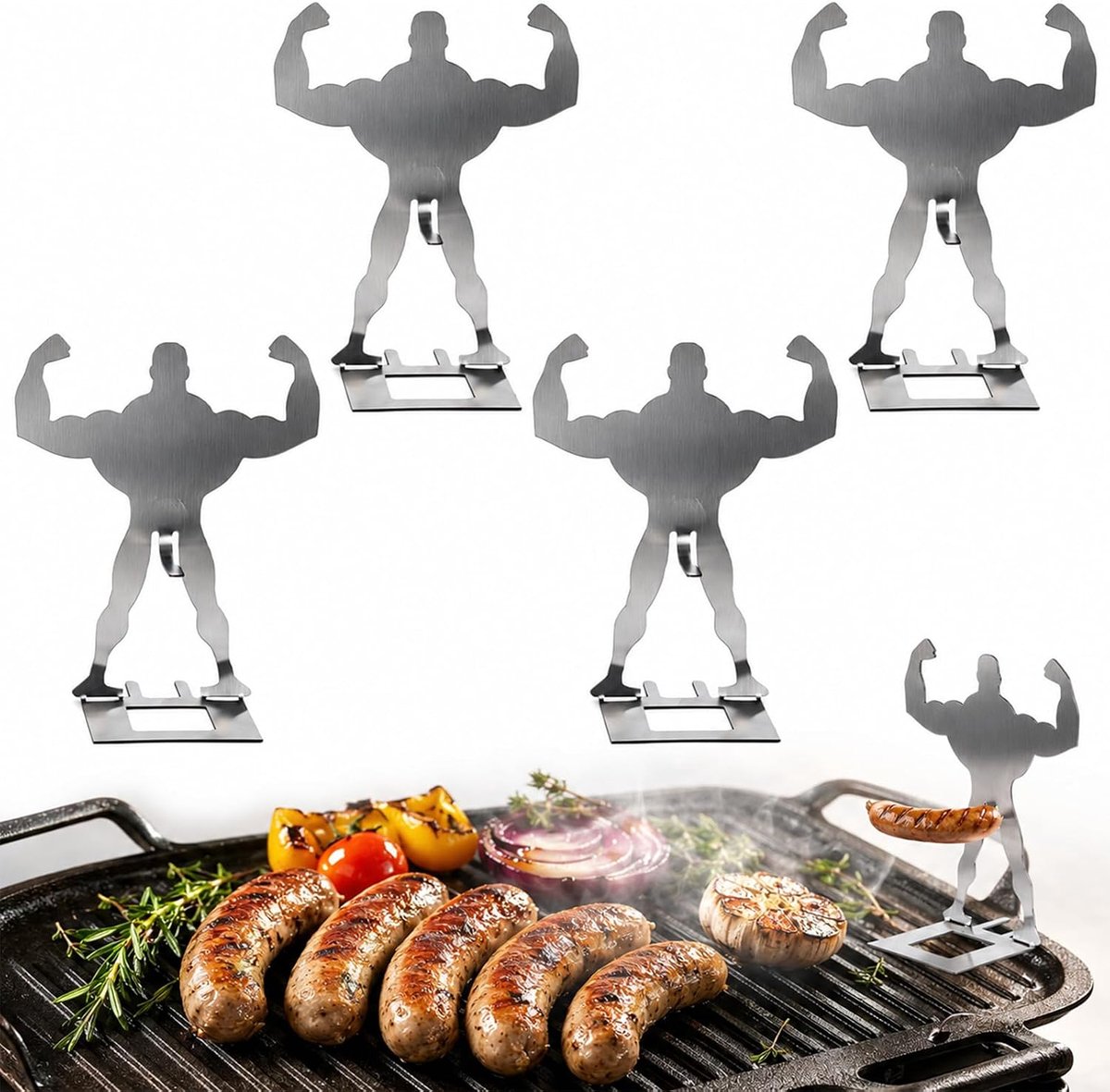 SnelShoppen - RVS Grillworsthouder Set van 4 - Grappige BBQ Stand & Worsthouder - Duurzaam Roestvrij Staal - Herbruikbare Hotdoghouder voor Grill & Ka