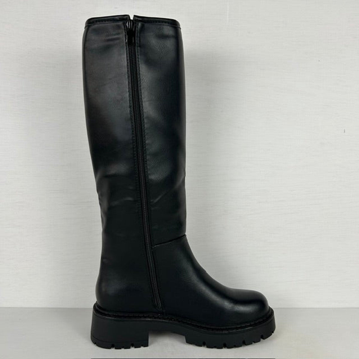 Stoere leatherlook laarzen met rits zwart (Verstelbare schacht) Zwart / 39