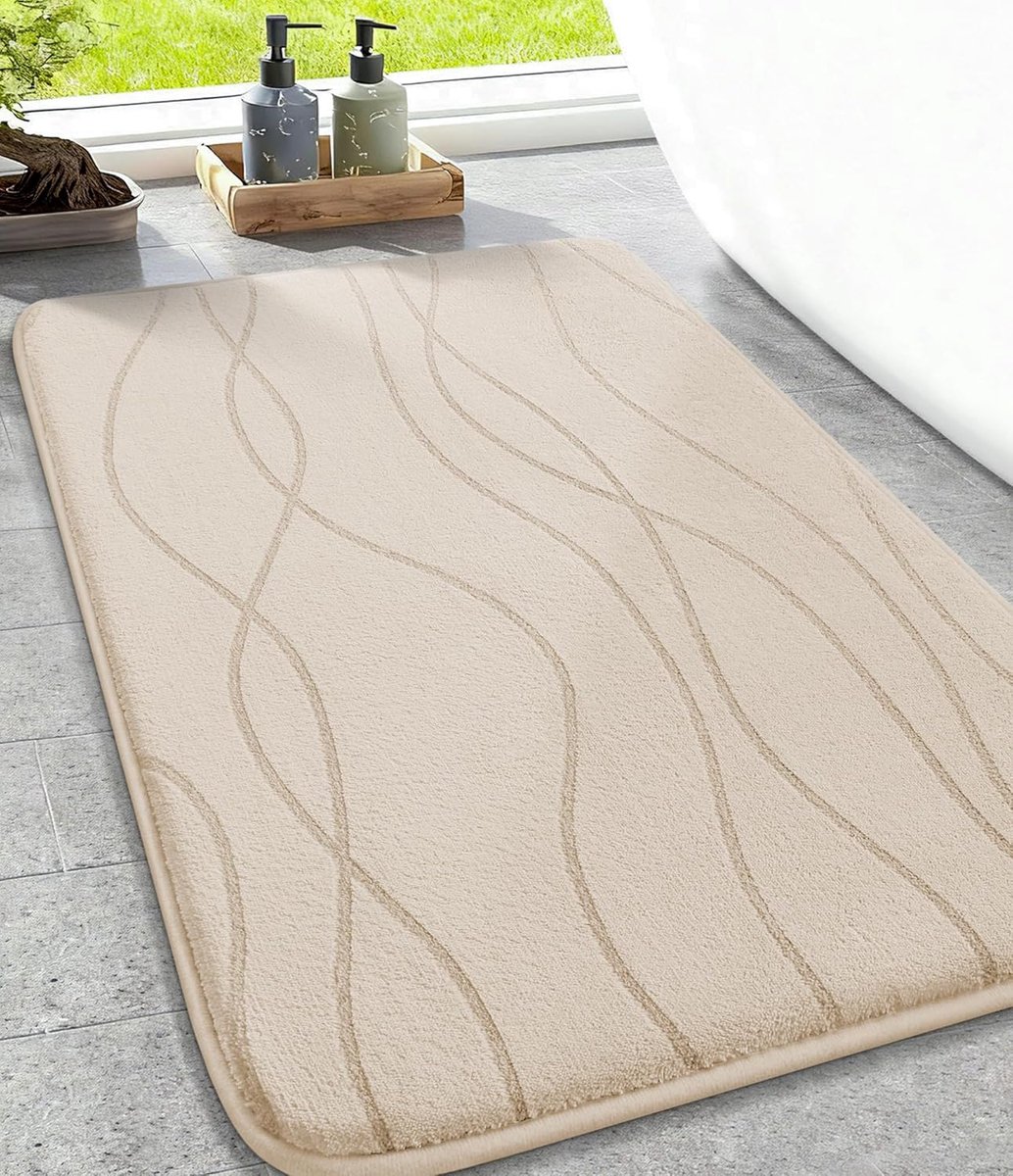 SnelShoppen - Badkamertapijt 43 x 61 cm - Zacht traagschuim badmat - Antislip, absorberend, wasbaar - Beige douchemat voor badkamer en toiletruimte