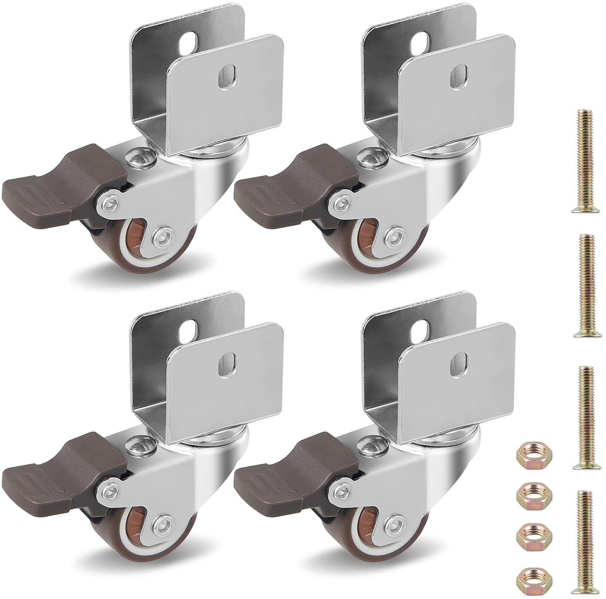 SnelShoppen - Set van 4 U-vormige meubelwielen Ø 32 mm met rem, transportwielen voor meubels met U-vormige houder, 60 kg draagvermogen, incl. schroeve