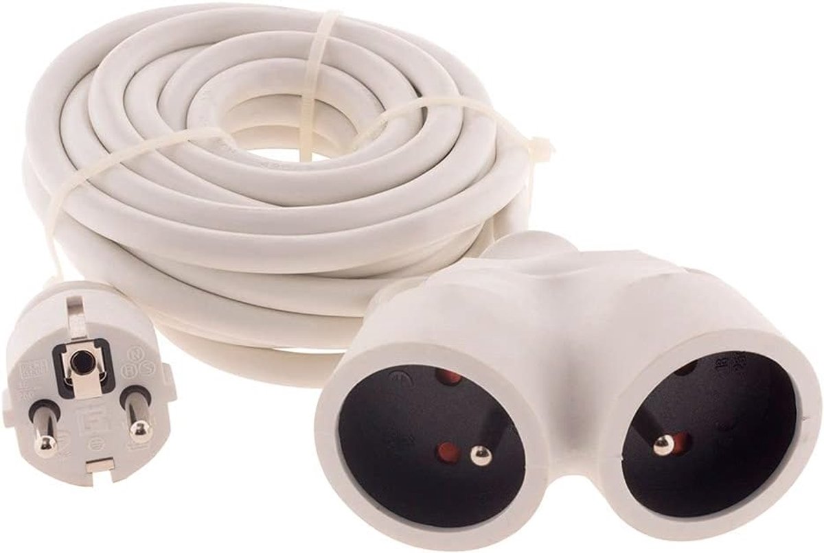 SnelShoppen - 5m Verlengkabel 2-Pins Wit - 1 Stekker + 2 Bushings - 3G 1.5mm - Perfect voor Thuis, Tuin, Camping en Feesten
