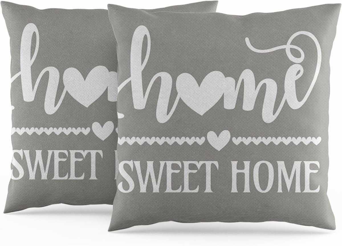 SnelShoppen - Set van 2 Kussenhoezen 40 x 40 cm Home Sweet Home Grijs Sofa Kussenhoes Zachte Linnen Decoratieve Kussenhoezen voor Woonkamer Slaapkamer