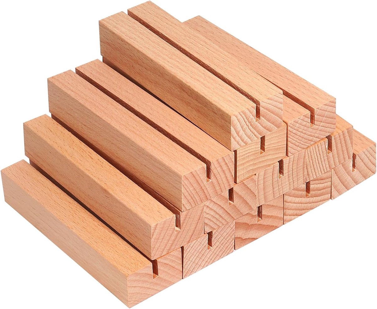 SnelShoppen - 16x Houten Kaarthouders 10x3x2cm - Menu Kaart Houder, Foto Houder, Tafelkaart Houder voor Bruiloften, Feesten, Restaurants