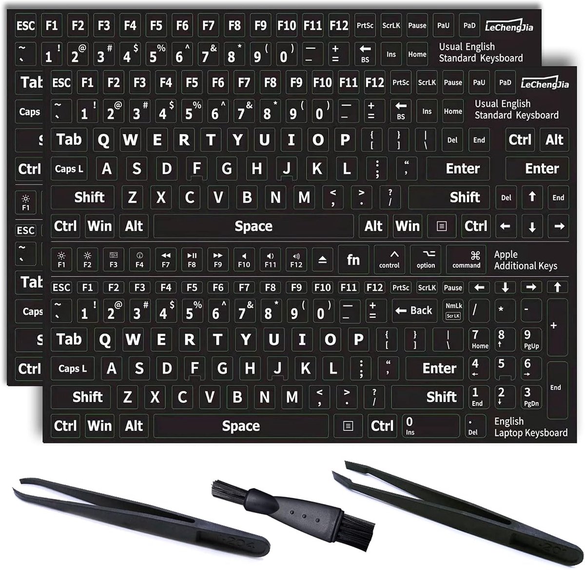 SnelShoppen - 2 Vervangende Niet-Transparante Zwarte Stickers voor Standaard Toetsenbord, Laptop Toetsenbord (US-Mat, Zwart) - Hoogwaardige Vinyl, Wat
