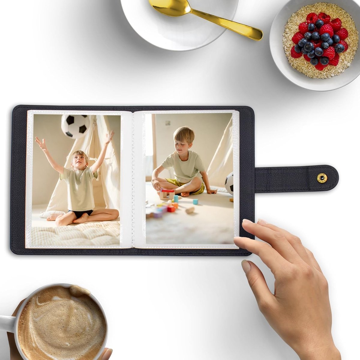 SnelShoppen - Klein fotoalbum 6x4 inch, 68 vakken voor 10x15 cm foto's, mini PU-lederen hoes, perfect als cadeau voor kinderen, familie, afstuderen, b