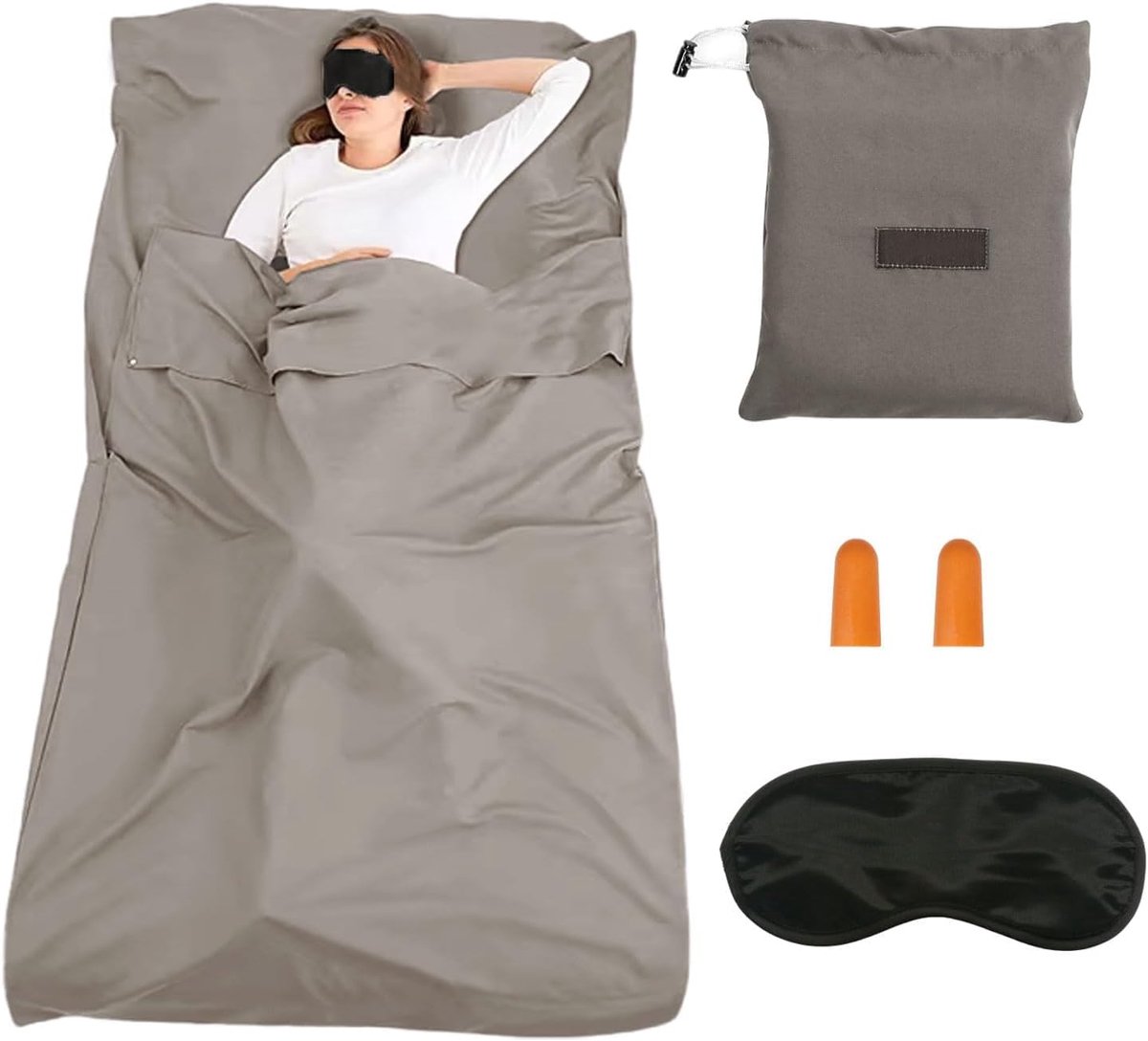 SnelShoppen - Ultralichte Reisslaapzak met Oogmasker en Oordopjes - Dunne Slaapzakvoering voor Zomer, Backpacking, Hotels en Hut - 210x75 cm, 400 g