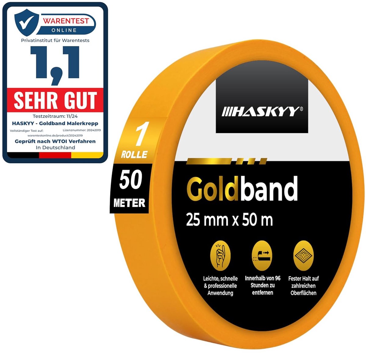 SnelShoppen - Masking Tape 25 mm x 50 m - Sterke Plakband voor Schilderen, Verven en DIY - Residuvrij, Multifunctioneel en Precisie Afplakken - Geschi