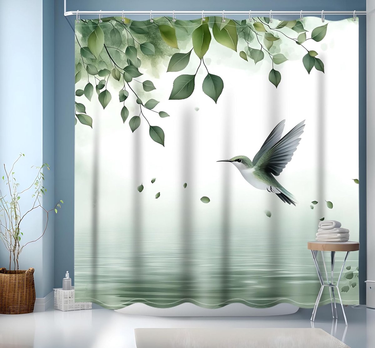 SnelShoppen - Leaves Douchegordijn 3D HD Natuur Groen Bladeren 200x200cm, Waterdicht en Gewogen Badkamer Gordijn met 12 Haken voor Vochtige Ruimtes