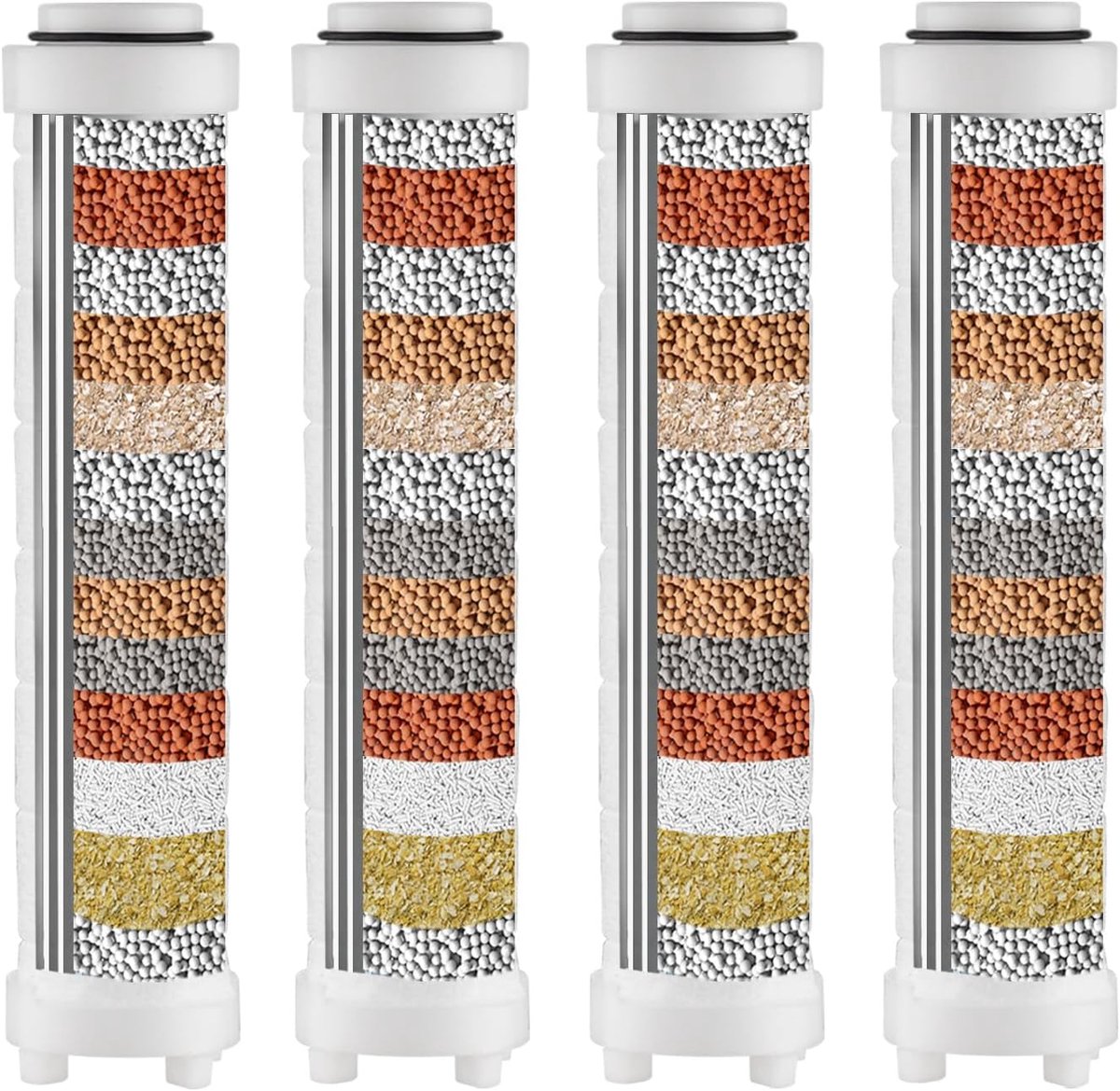 SnelShoppen - Shower Head Filter Set 4 Stuks | PP Katoenen Filter Cartridge met Mineralen Ballen voor Verwijderen van Hard Water, Zware Metalen, Kalka