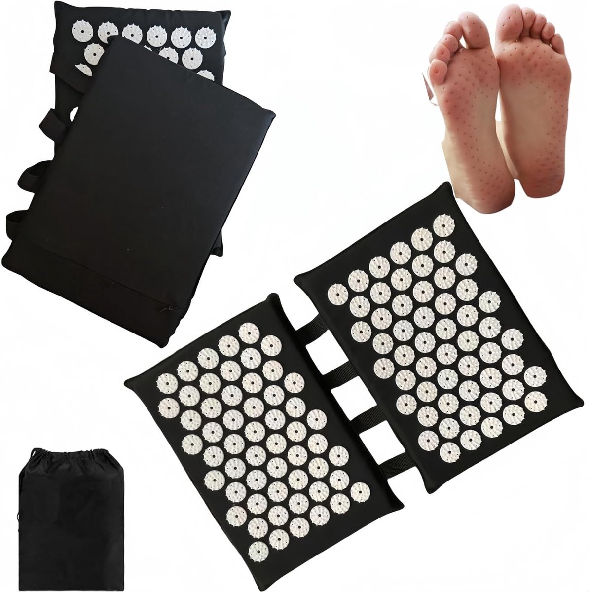 SnelShoppen - 2x Acupressure Mat 33 cm voor Voeten en Rug, Medische Nagelbord met 110 ABS Tips, Wasbare Fasciamat met Opbergtas