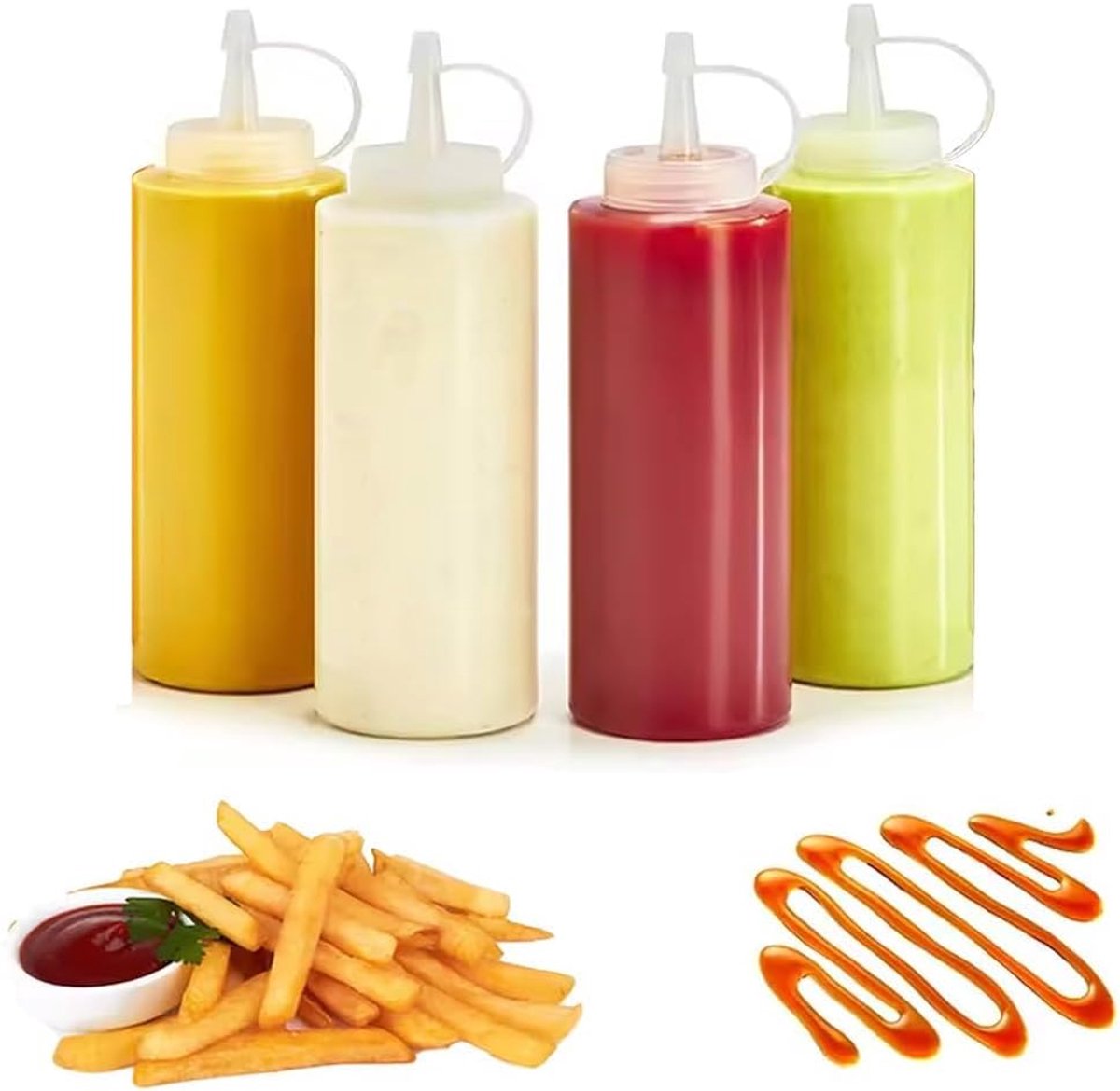 SnelShoppen - Squeeze flessen met schaal en deksel, praktische sausflessen voor ketchup, mayo en sauzen (500ml, meerdere maten) voor feesten, barbecue