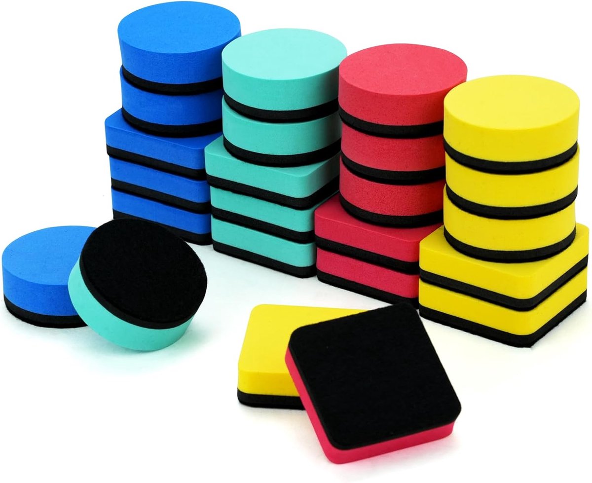 SnelShoppen - Whiteboard Spons, 24 Stuks, Magnetische Whiteboard Veeg, Droog Schoonmaken, Geschikt voor Wanddecoratie, Aankondigingen en Meer