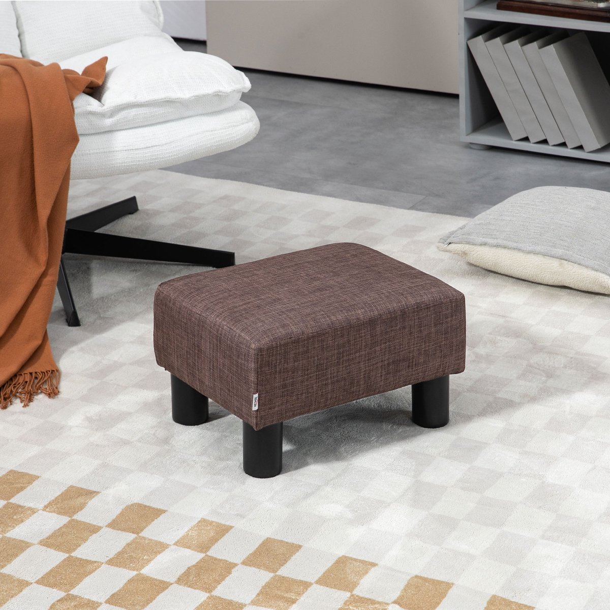 OKWISH Voetenbankje – Rechthoekig En 110 Kg Belastbaar – 40 X 30 X 24 Cm – Stof En Hout – Bruin – Voor Woonkamer En Hal