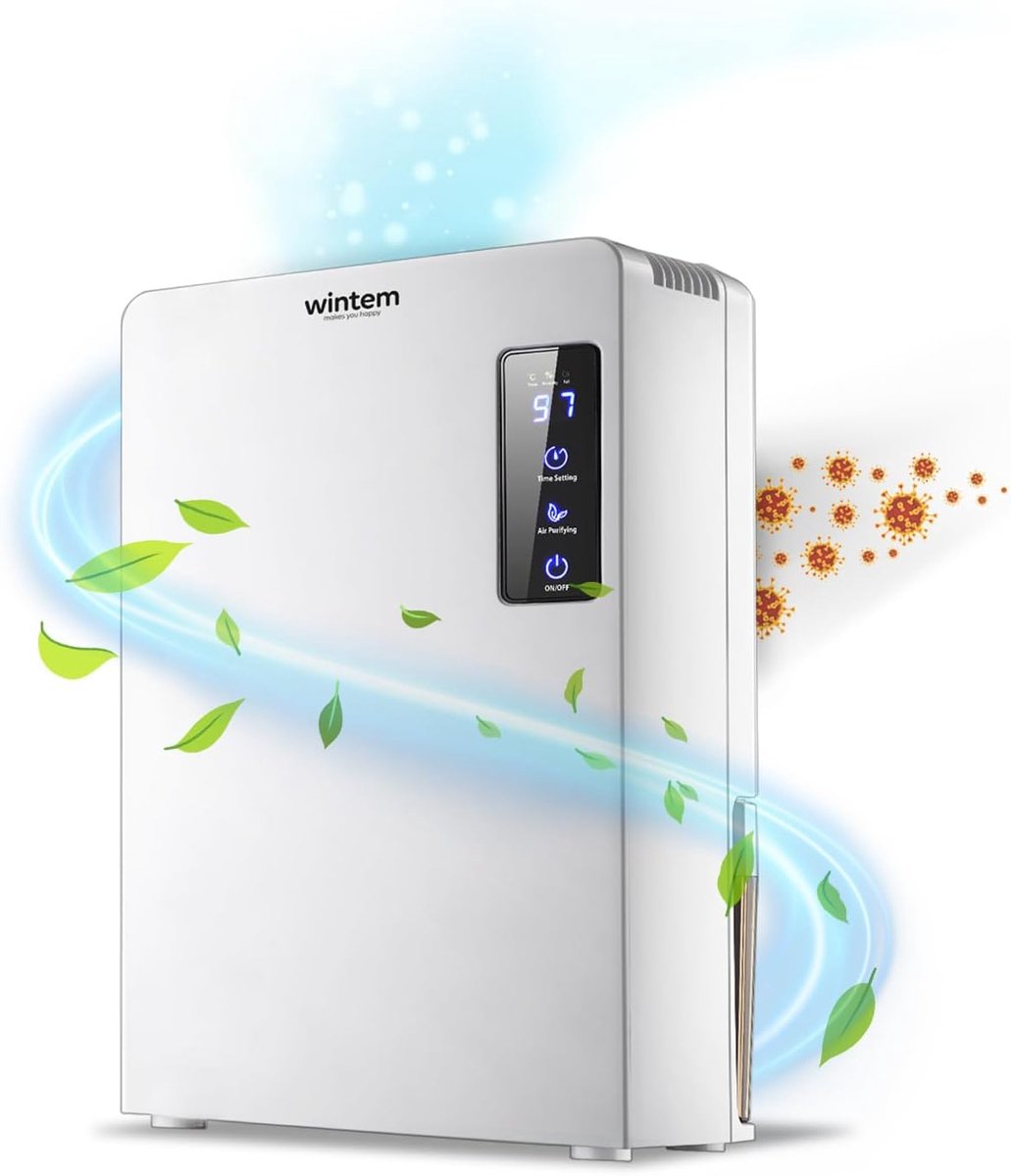 SnelShoppen - Compacte Ontvochtiger met Humidificatie Functie, Intelligente Ontvochtiging, 70 Watt, 2200 ml Tank, Stil en Effectief voor Thuis, Kantoo