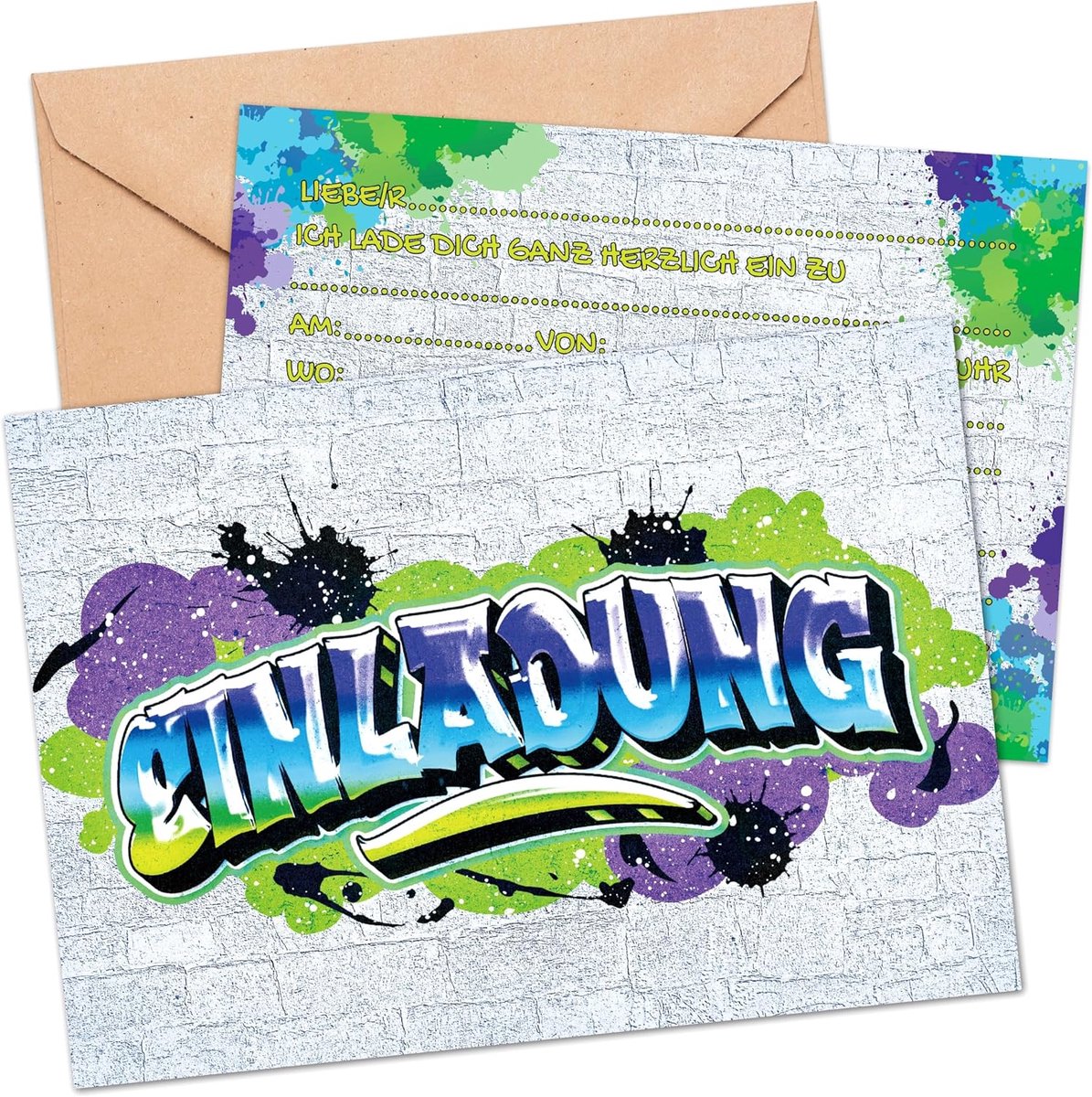 SnelShoppen - Kinderen Verjaardagsuitnodigingen Kaarten Jongens - 10 Stuks, 580 kg, Feestdecoratie, Kleurvol Ontwerp, Uitnodigingen voor Verjaardagsfe