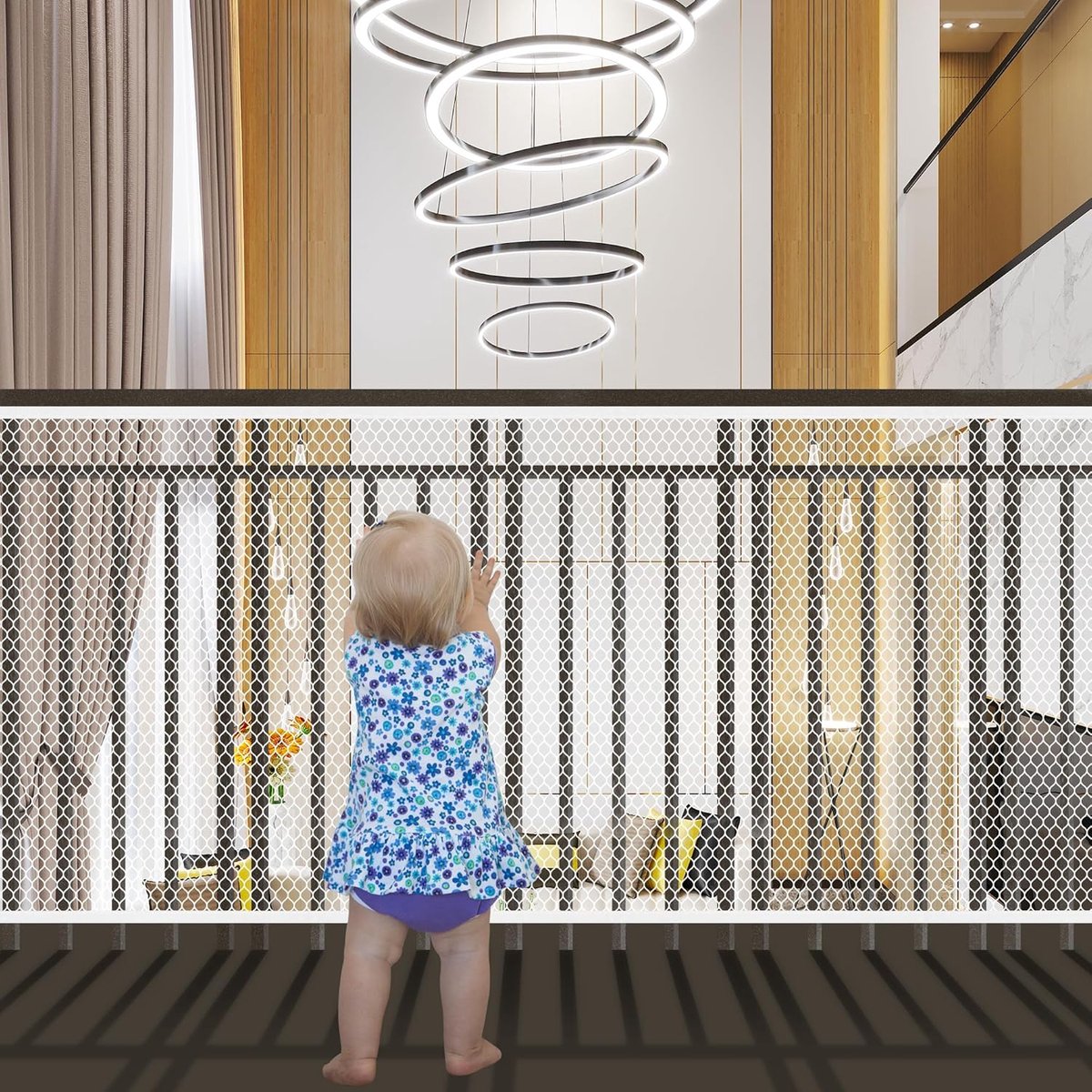 SnelShoppen - 3 m Stair Safety Net - Kindveiligheid Net - Traphekje - Baby Balkon Net - Veiligheidsnet voor Kinderen en Huisdieren - Bescherming voor