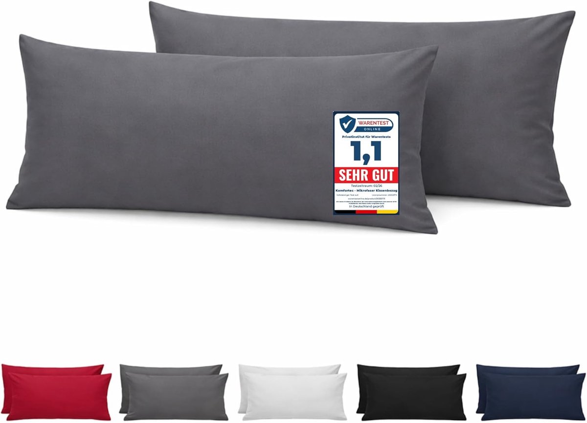 SnelShoppen - Set van 2 Premium Kussenslopen 40x80 cm - Superzacht Kussenhoes - 100% Geborsteld Mikrovezel 90g/m² - Anthraciet - Ideaal voor Woonkamer