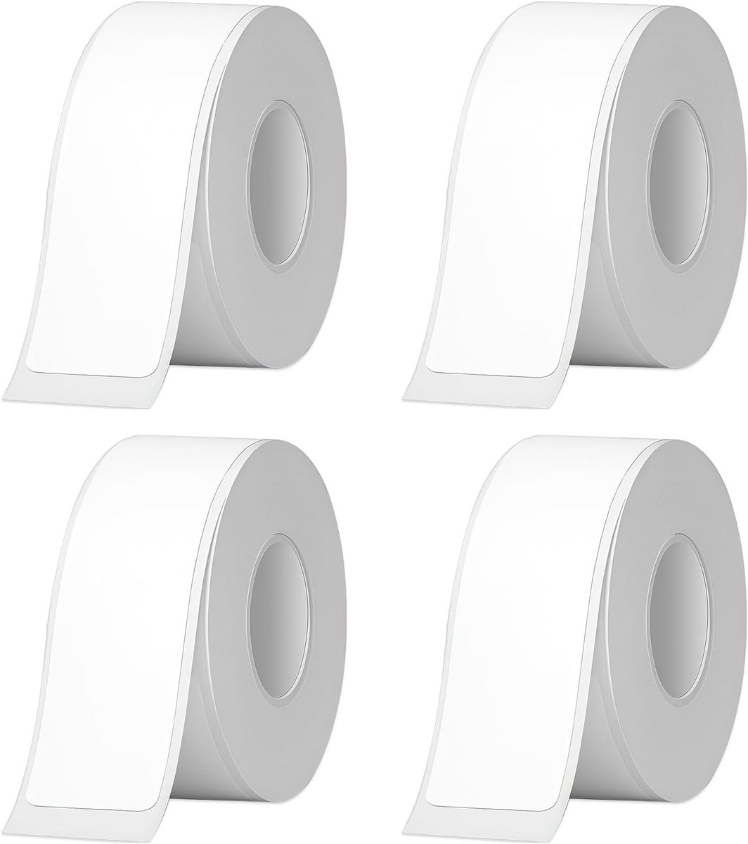SnelShoppen - 4 Rollen Zelfklevende Thermische Labels 15mm x 4m, Labelmaker Tape, Waterdicht, Multifunctioneel voor Thuis, Kantoor, School, Streepjesc