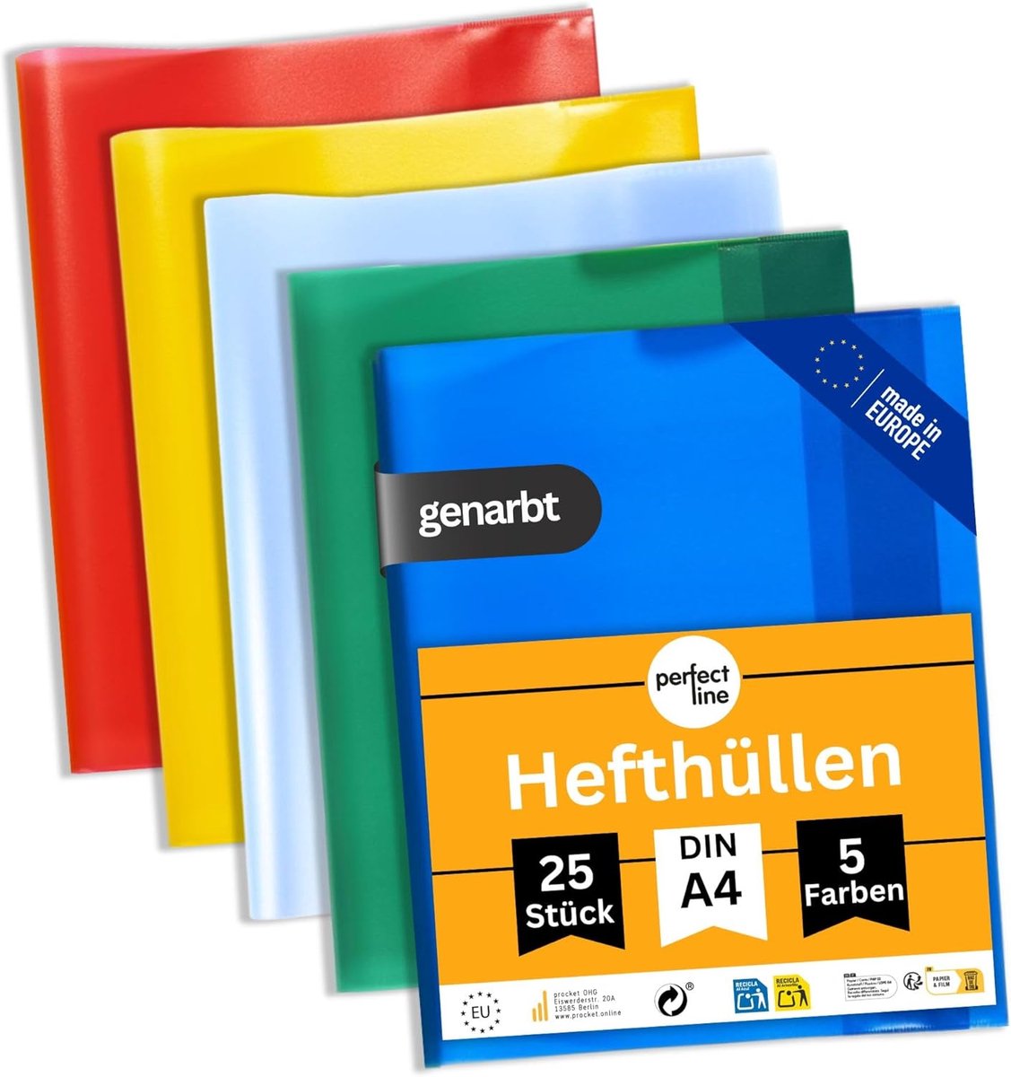 SnelShoppen - 25 Notebook Covers A4 - Kleurig, Grained, Recyclebaar PP, Sterk en Duurzaam, Perfect voor School, Kantoor en Notities