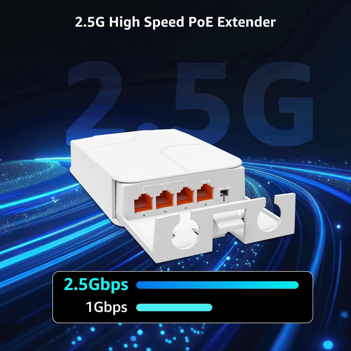 SnelShoppen - Outdoor 2.5 Gigabit PoE Extender met 1 Input en 3 Outputs, 4 Poorten 2.5Gbps, IP55 Waterdicht, Verhoogt Bereik van Power en Data tot 100