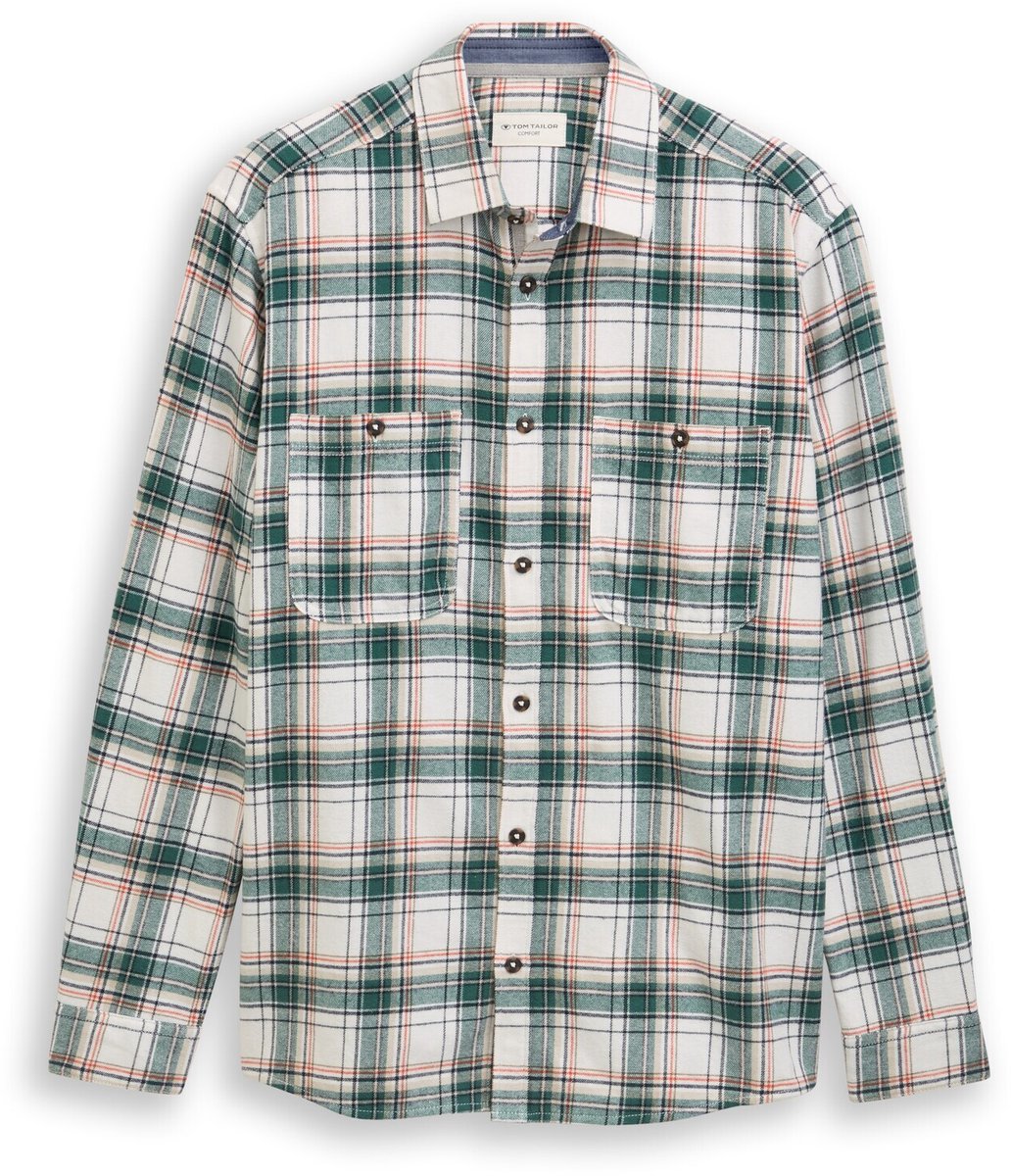 Tom Tailor - Comfort fit flanellen overhemd met ruitjesmotief - Maat XL - off white multicolor check