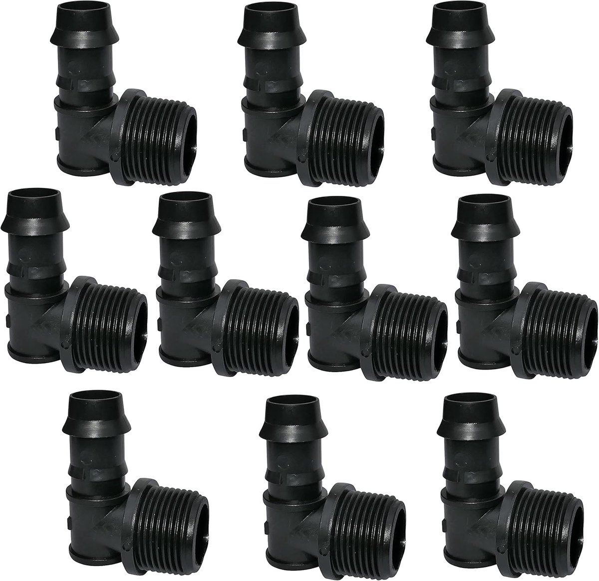 SnelShoppen - Set van 10 Hoekstukken Ø20 mm met Schroefdraad 3/4 inch voor Tuinirrigatie - Drip Systeem Koppelingen voor Waterverdeling