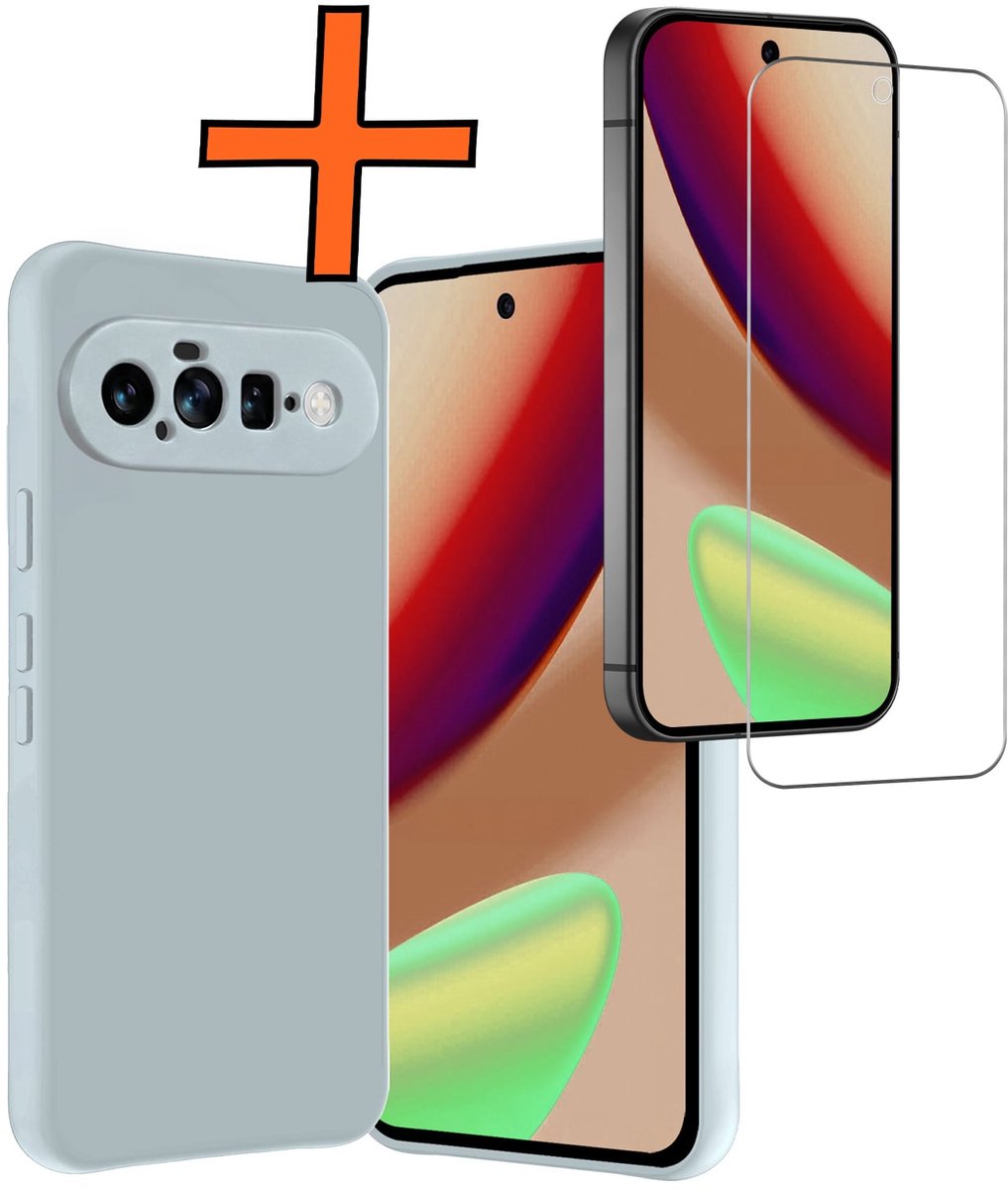 Hoes - Met Screenprotector - Geschikt voor Google Pixel 11 - Sterk & Shockproof - Back Cover - Siliconen Case - Telefoon Hoes - Lichtblauw