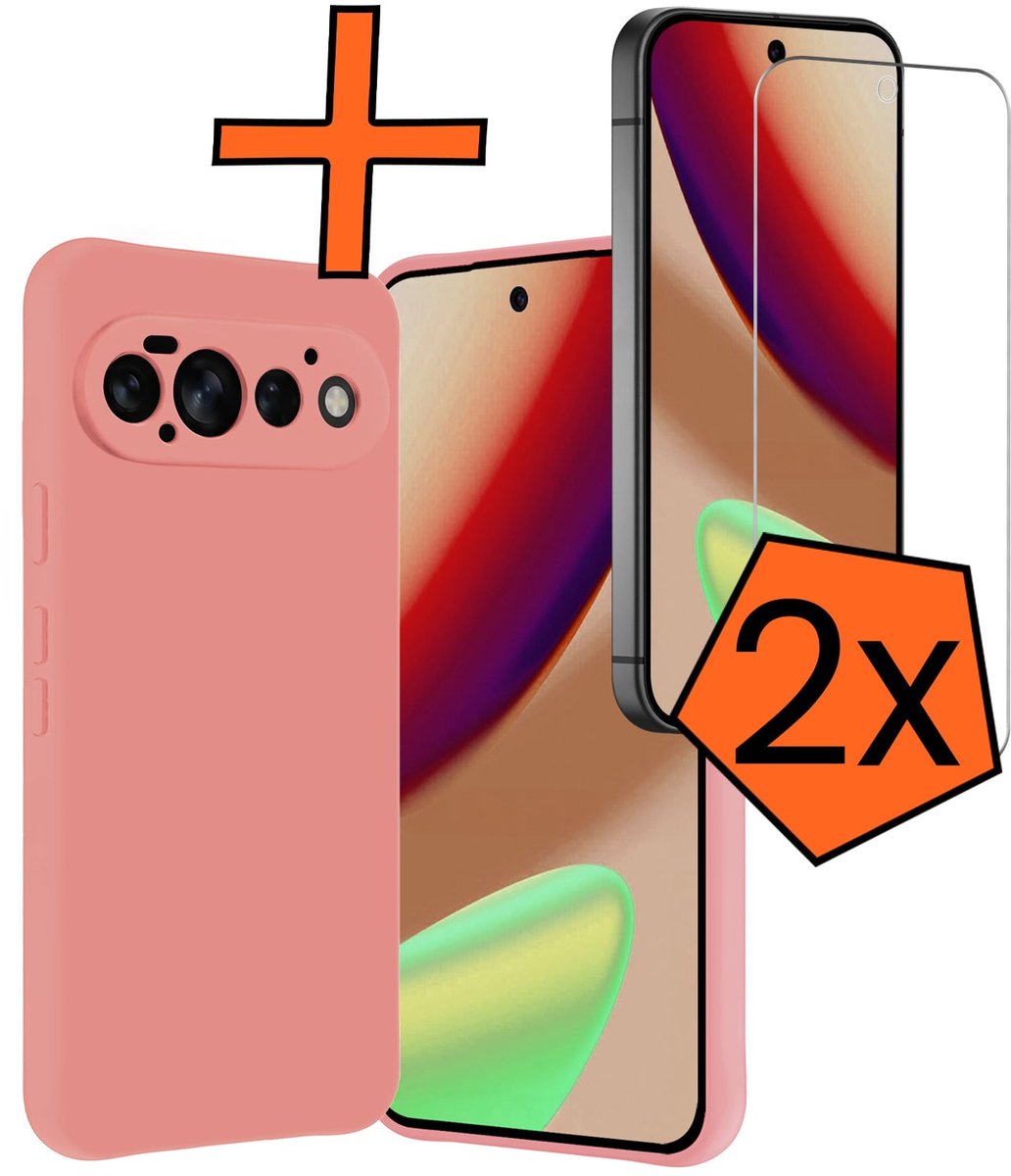 Hoes - Met 2x Screenprotector - Geschikt voor Google Pixel 11 Pro - Sterk & Shockproof - Back Cover - Siliconen Case - Telefoon Hoes - Lichtroze