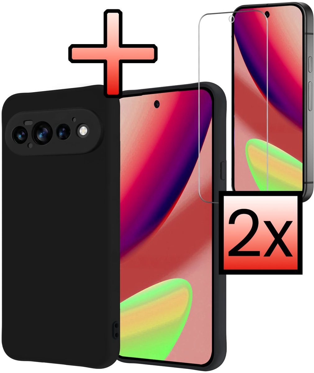 Hoesje - Met 2x Screenprotector - Geschikt voor Google Pixel 11 Pro - Sterk & Shockproof - Back Cover - Siliconen Case - Telefoon Hoes - Zwart