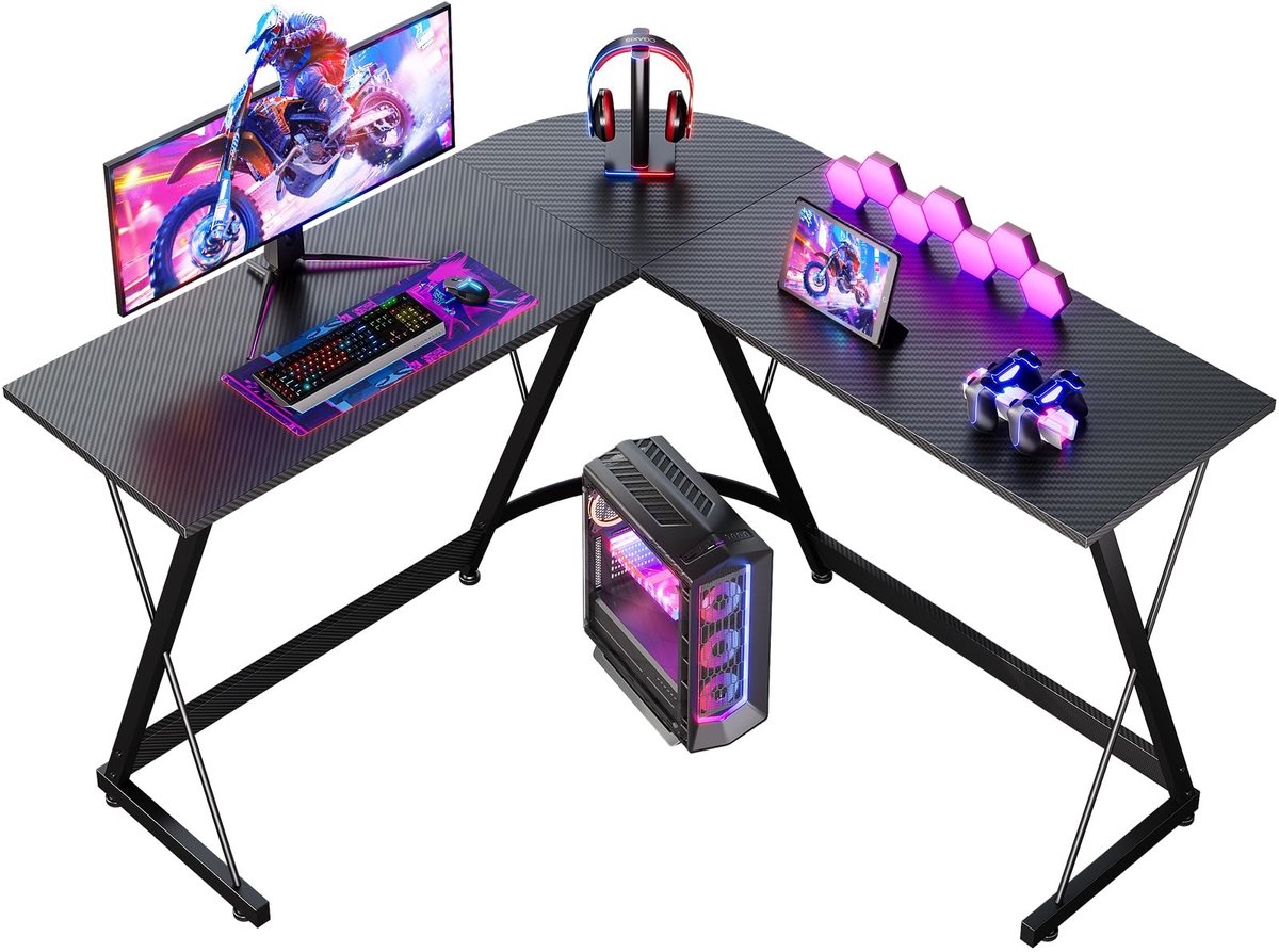 Dailygoods- Hoekbureau L-Vorm - Stabiel en Ruimtebesparend - Gaming Bureau - Kantoor Bureau - 120x120cm - Koolstof Zwart - Gaming Desk
