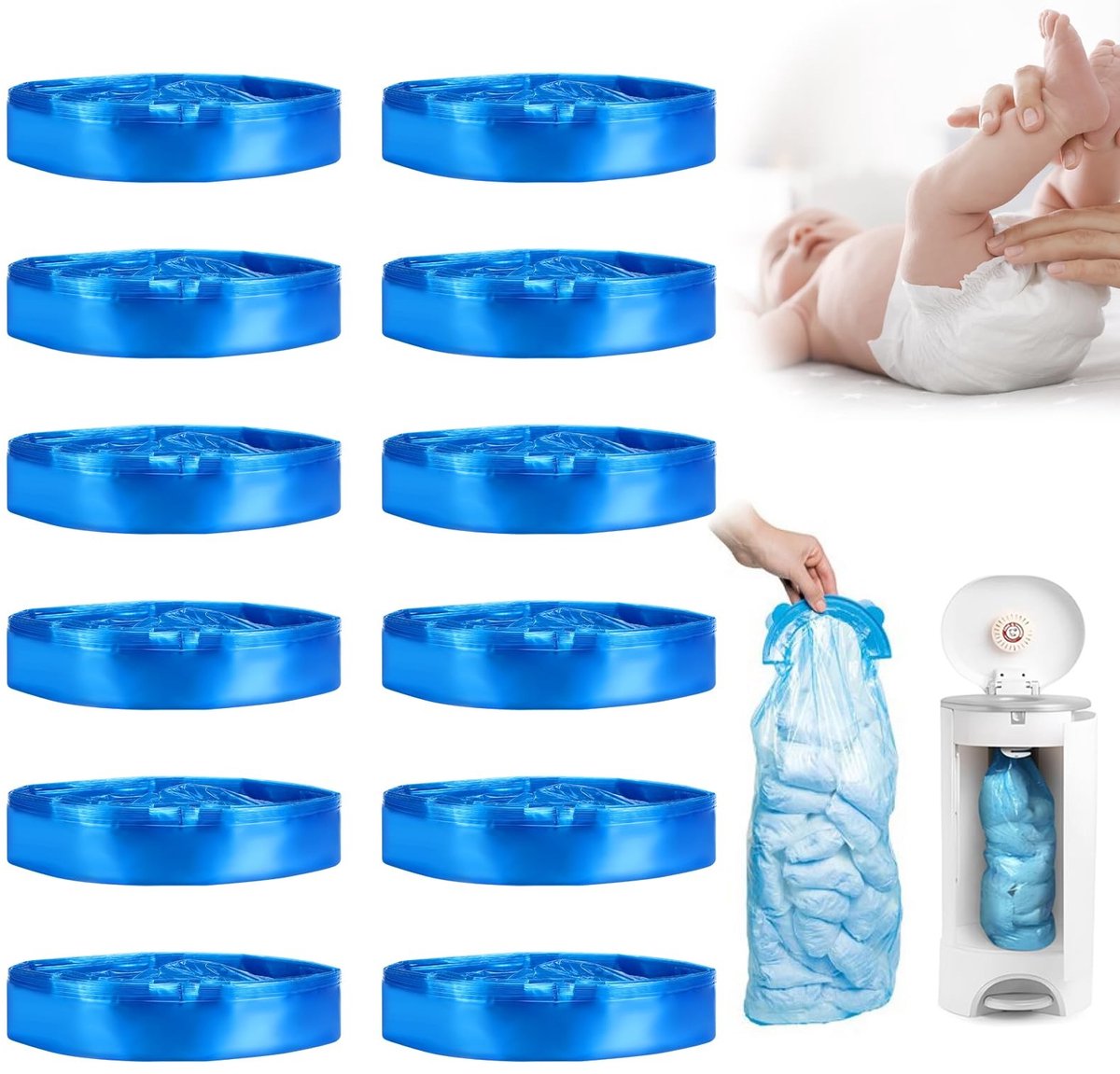Dailygoods- Navulcassettes 12 Stuks - 4,5 m Navulfolie - Antibacterieel - Compatibel met Angelcare - Voor Achthoekige Luieremmer - Hygiënische Oplossing - Luieremmerfolie