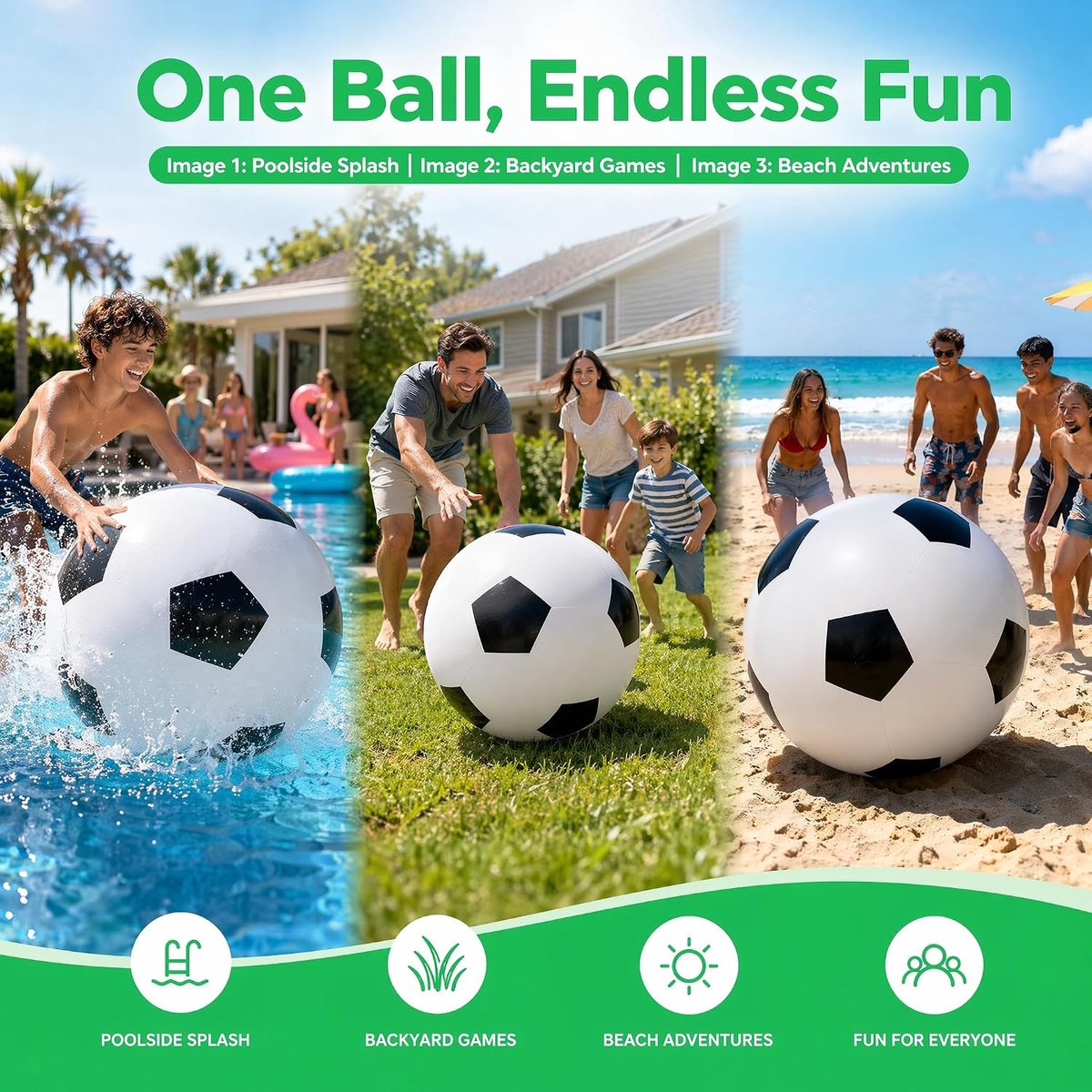 VHV - Voetbal - Opblaasbare bal - Strandbal - XXL Voetbal - Grote speelbal - Met handpomp - Voor buiten en strand - 100 cm - Zwart-wit — cadeau in Spellen & Speelgoed - foto 4