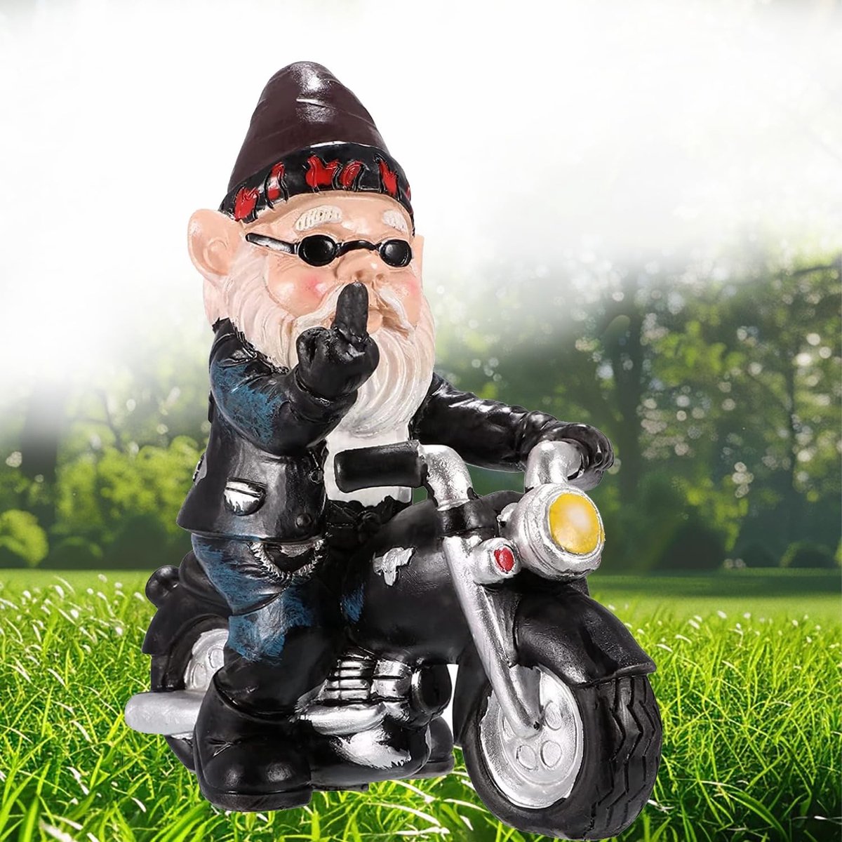 Dailygoods- Tuinkabouter Grappig - Tuindecoratie voor Buiten - Hars Ornament - Motorfiets Beeld - 13,5 x 12 x 5 cm - Cadeau voor Tuinliefhebbers