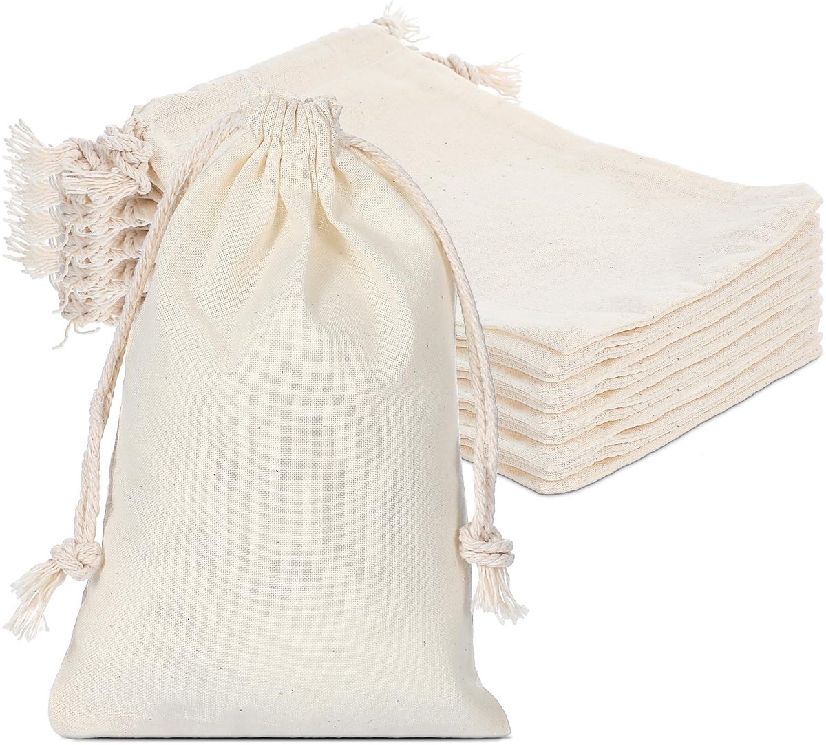 Dailygoods- Katoenen Zakjes 20 Stuks - 10 x 15 cm - Kleine Stoffen Zakjes - Trekkoord - Opslag voor Sieraden - Duurzaam Katoen - Opbergzakjes