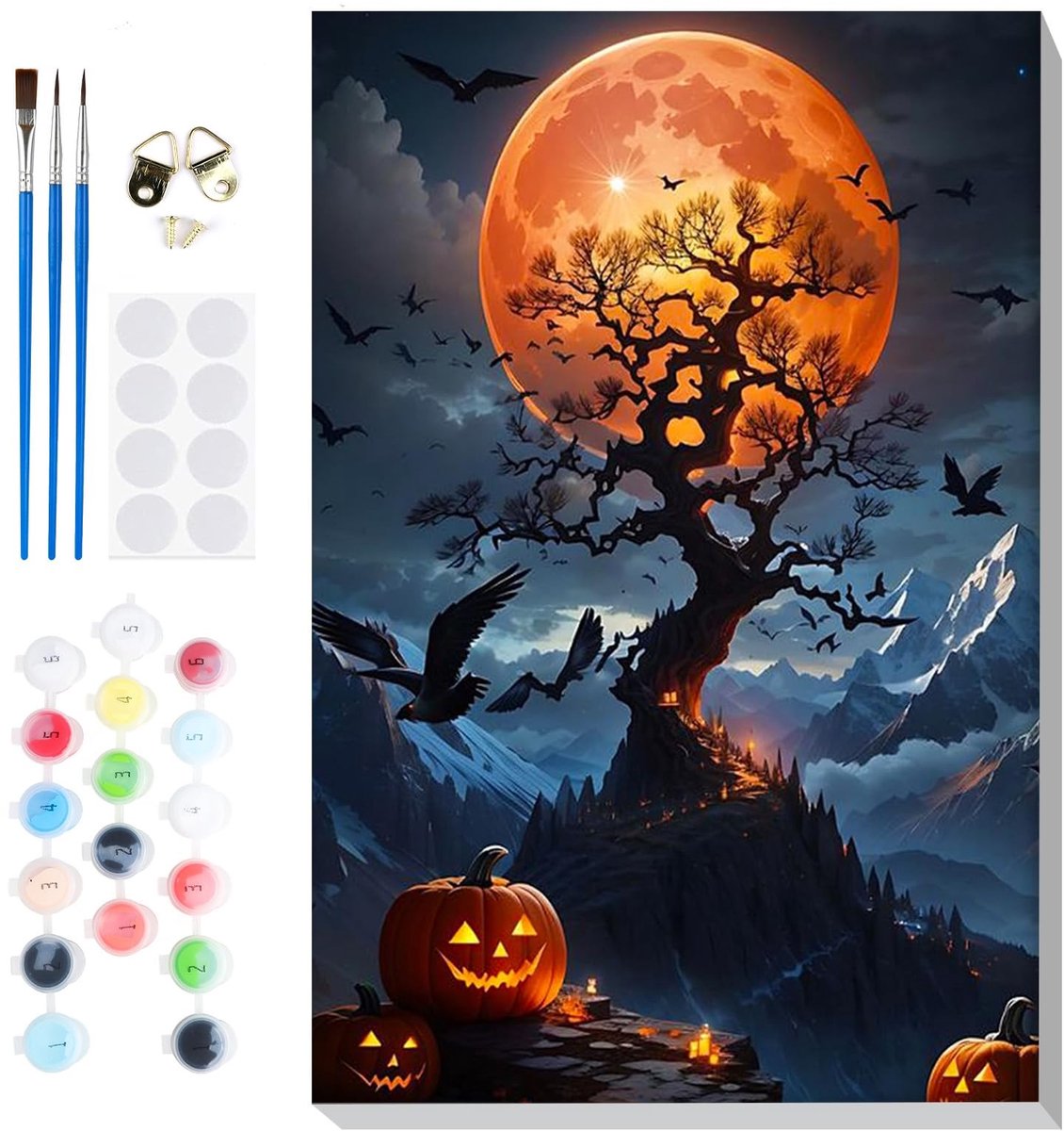 Dailygoods - Lxmsja Verf op nummer voor volwassenen beginner met frame, Halloween schilderen op nummer voor volwassenen op canvas, doe-het-zelf acryl schilderset kunst en ambachten geschenken voor thuis