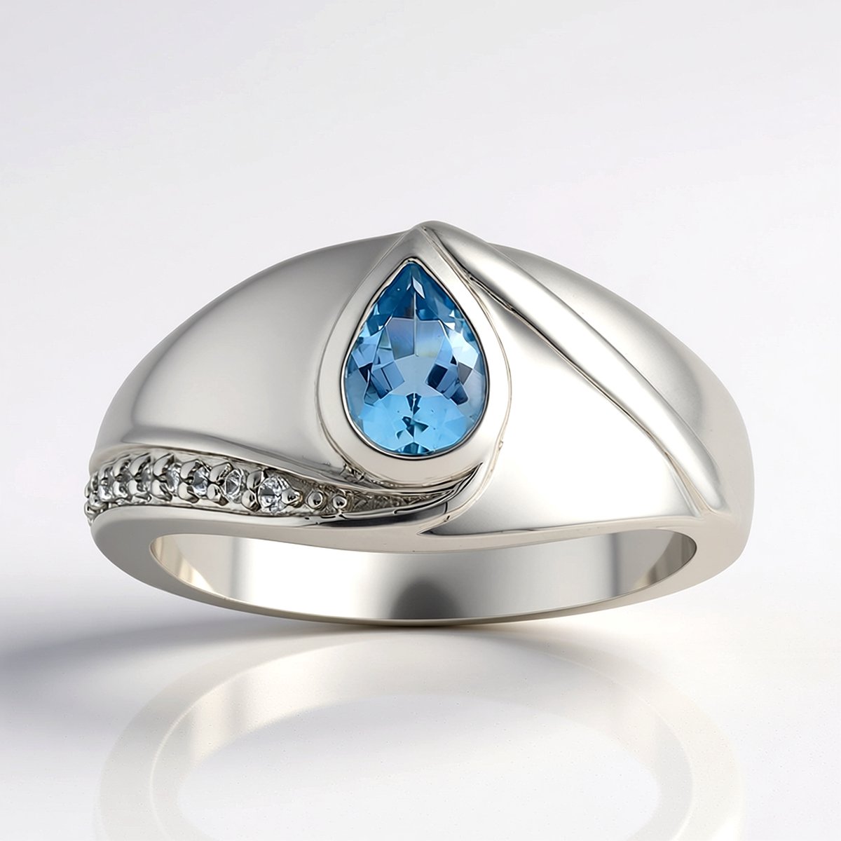 Cavill - Elegante Ring 925 Sterling Zilver Gerhodineerd - Santa Maria Aquamarijn 0,31 ct Peervorm - Zirkonia 0,06 ct - Luxe Bezel & Krappenzetting