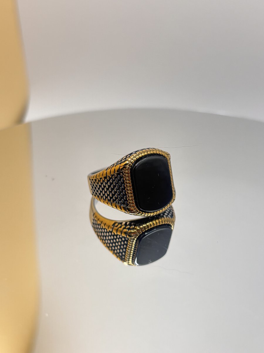 18mm Zwarte Onyx Zegelring - Goud & Zilver Stijl - Natuurlijke Steen - RVS - 316L - Unisex - Waterproof