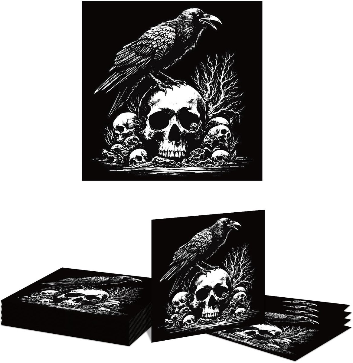 Dailygoods- Halloween Servetten 20 Stuks - 2-laags - Griezelige Motieven - Schedel/Raaf - Decoratieve Wegwerp Tafeldecoratie - 33 cm - Feestservetten