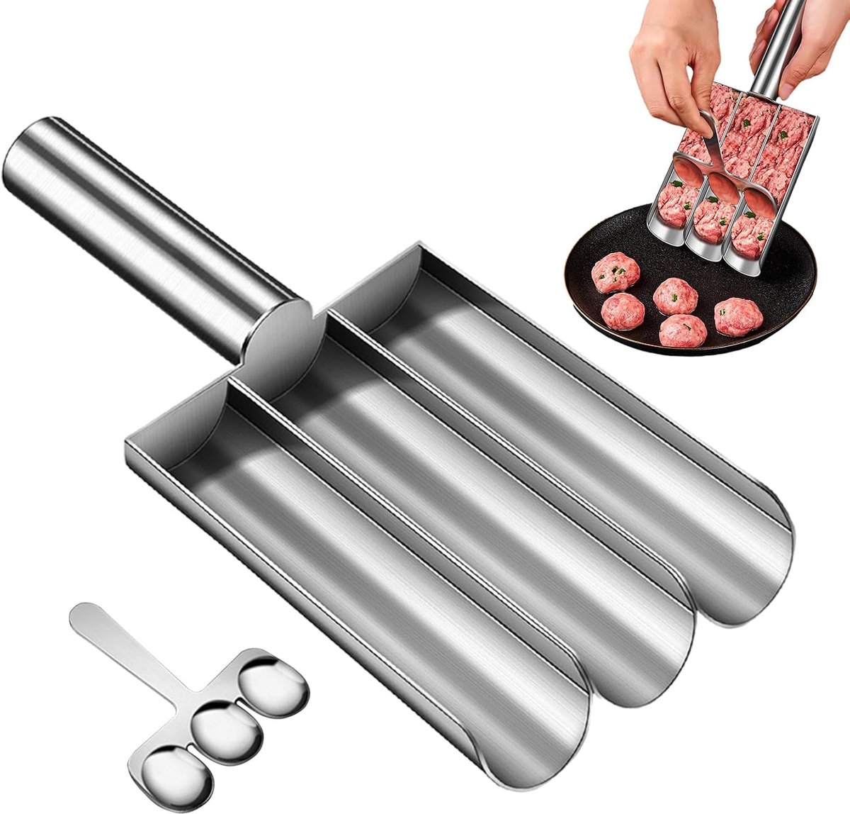 Vleesbal Maker - Gehaktbal Vorm - Eten Bereiden - Roestvrij Staal - 3 Buisjes - Zilver