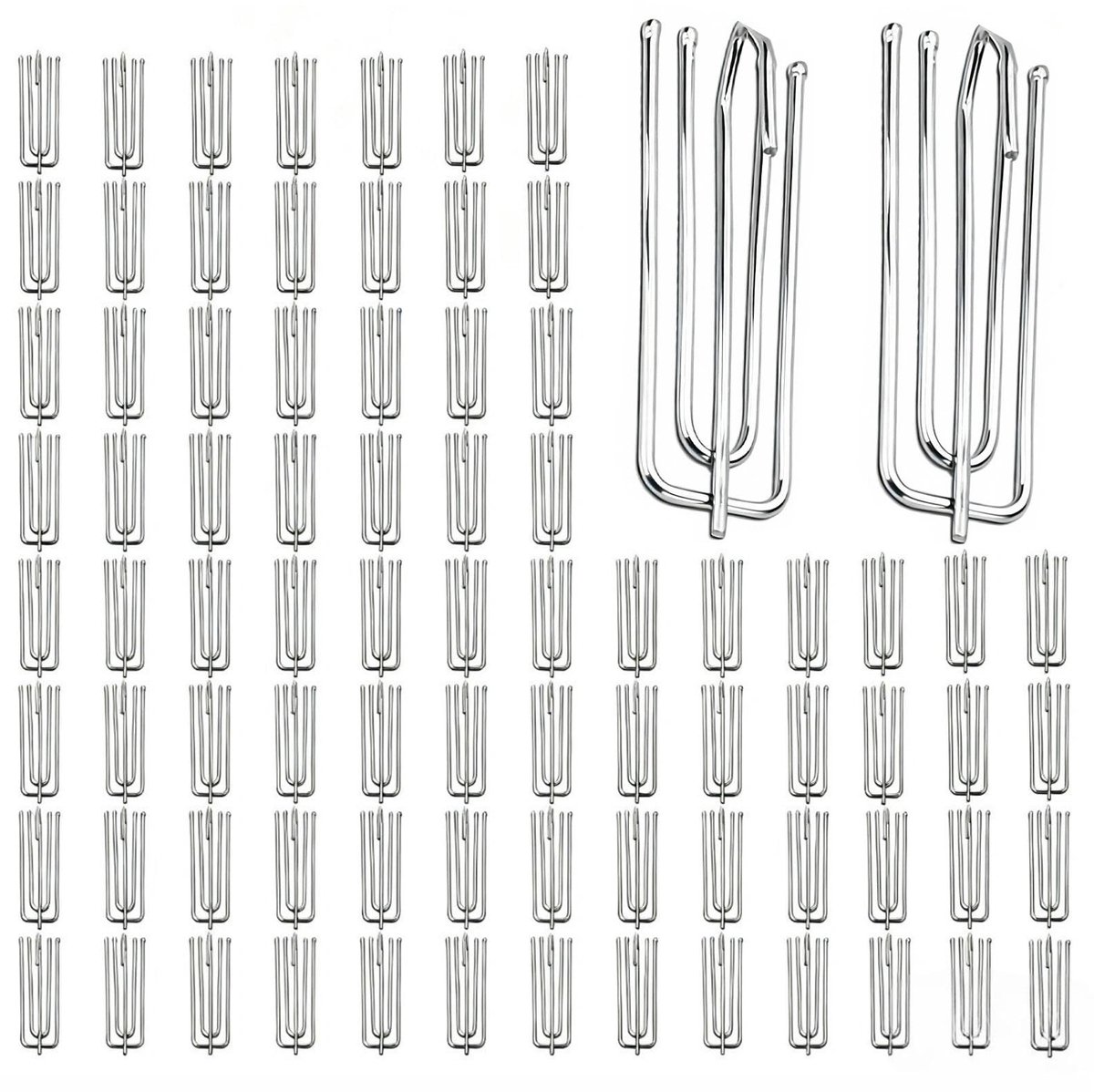 Dailygoods- Gordijnhaken 70 Stuks - Metalen Gordijnhaken - Plooihaken 70 x 27 mm - Roestvrij Staal - 4-klauwen Ontwerp - Duurzaam en Robuust