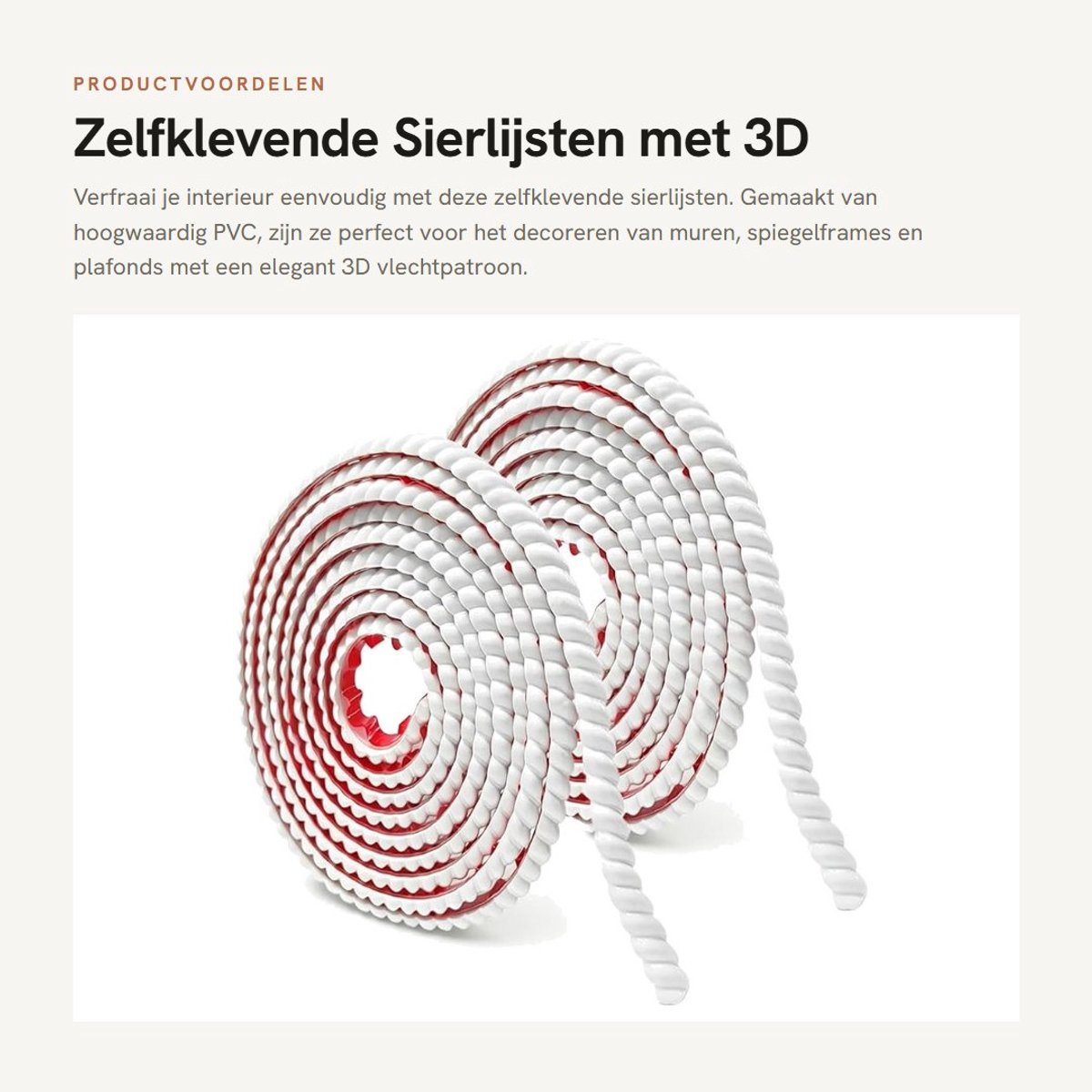 Dailygoods- Sierlijsten Zelfklevend - Flexibel PVC - 3D Vlechtpatroon - Ideaal voor Muur/Plafond - Eenvoudige Installatie - 6M x 15mm - Wandstrips