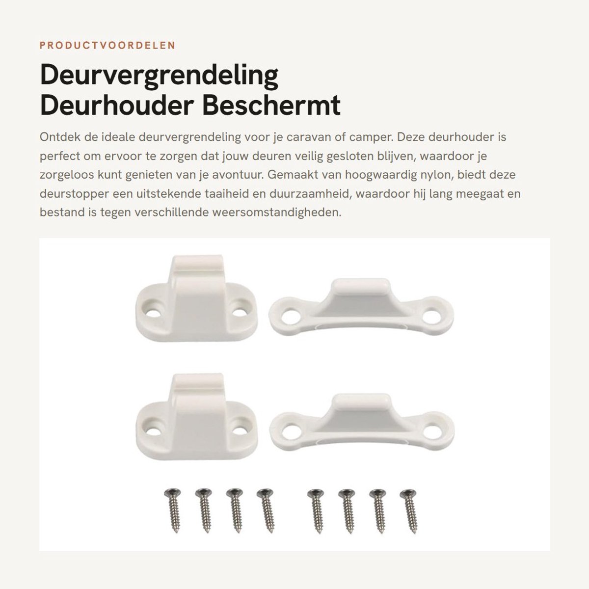Dailygoods - Deurvergrendeling - Deurhouder - Beschermt muren - Wit - Deurstopper - Duurzaam nylon - Geschikt voor caravans en campers - 2 stuks