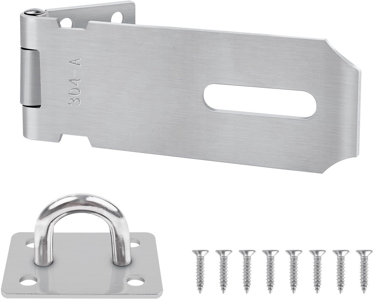 Dailygoods- Hangslot 10,2 cm - Roestvrij Staal 304 - Veiligheidsovervalslot - Binnen/Buiten Gebruik - Flexibele Installatie - Inclusief Bevestigingsschroeven - Veiligheidslot