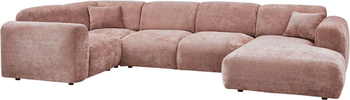 WOOOD Cloud Hoekbank Links - Chenille - Taupe/Roze - 80x345x198 cm