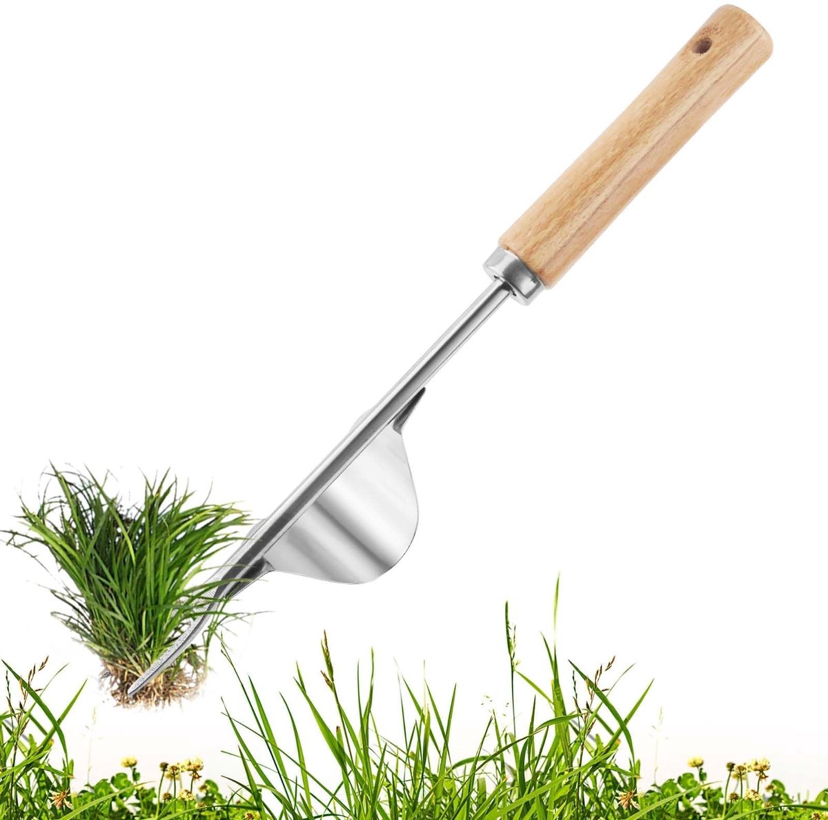 Dailygoods- Onkruidsteker Roestvrij Staal - Handmatige Onkruidverwijderaar - Tuinwieder - Wortelwieder - Houten Handvat - Cadeau voor Tuinders - Onkruidwieder