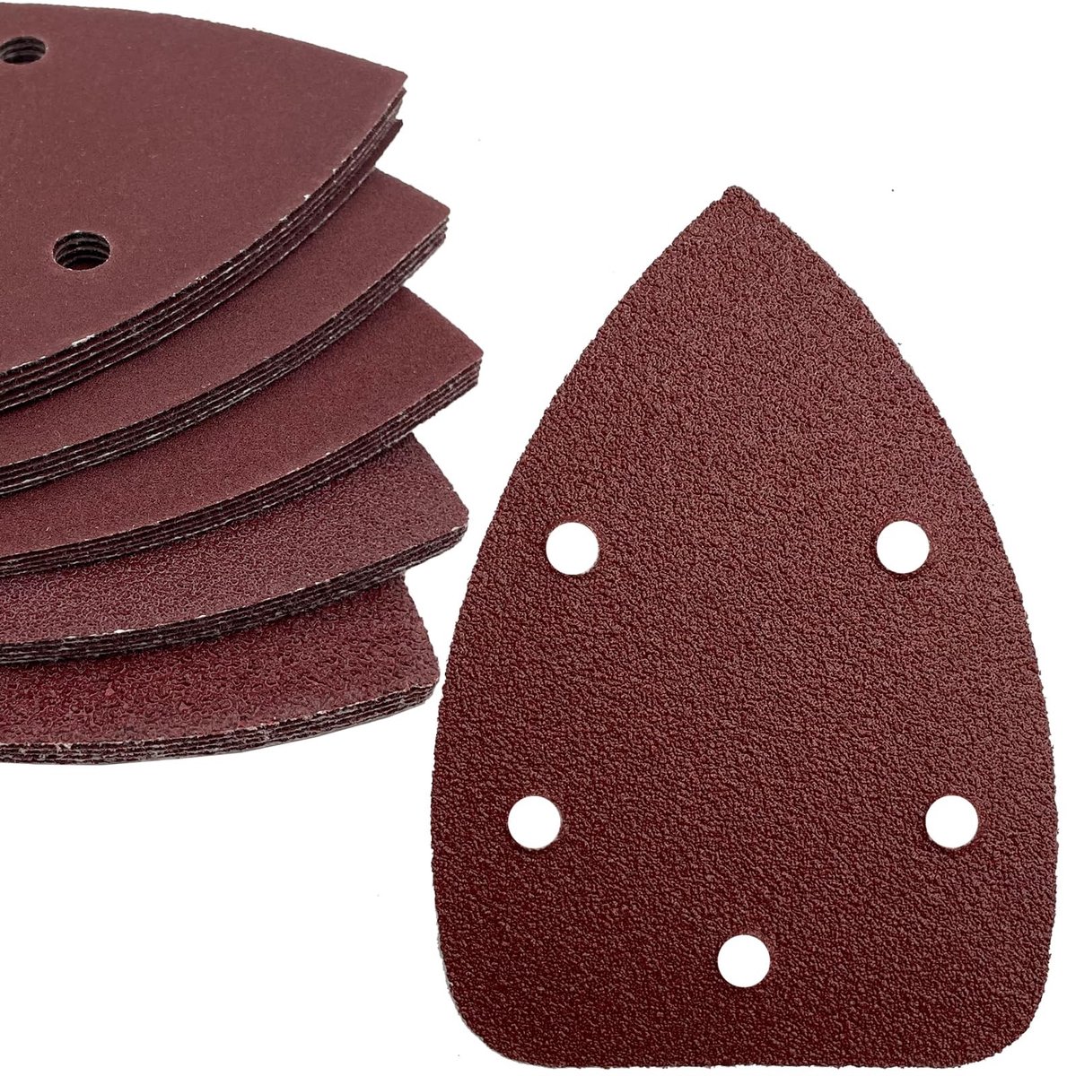 Dailygoods- Schuurpapier Set 50 Stuks - Schuurpapier Driehoek 140x100mm - 5-Gat Ontwerp - Gemengde Korrel 40/80/120/180/240 - Antistatisch - Duurzaam Aluminiumoxide - Schuurpads