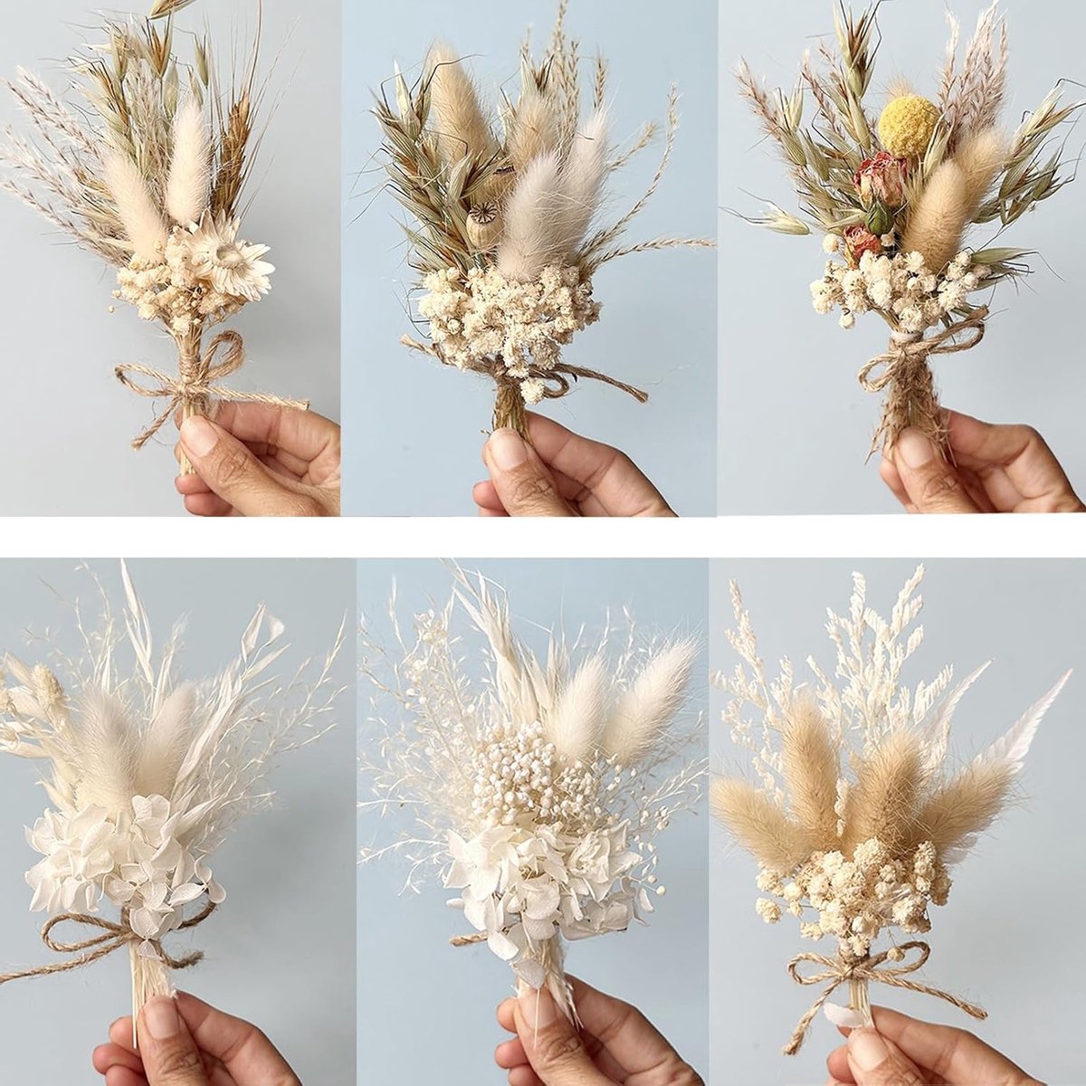 Set van 6 Mini Natuurlijke Gedroogde Bloemenboeketten voor Creatieve Projecten, Scrapbook, Decoratie en Nagelkunst