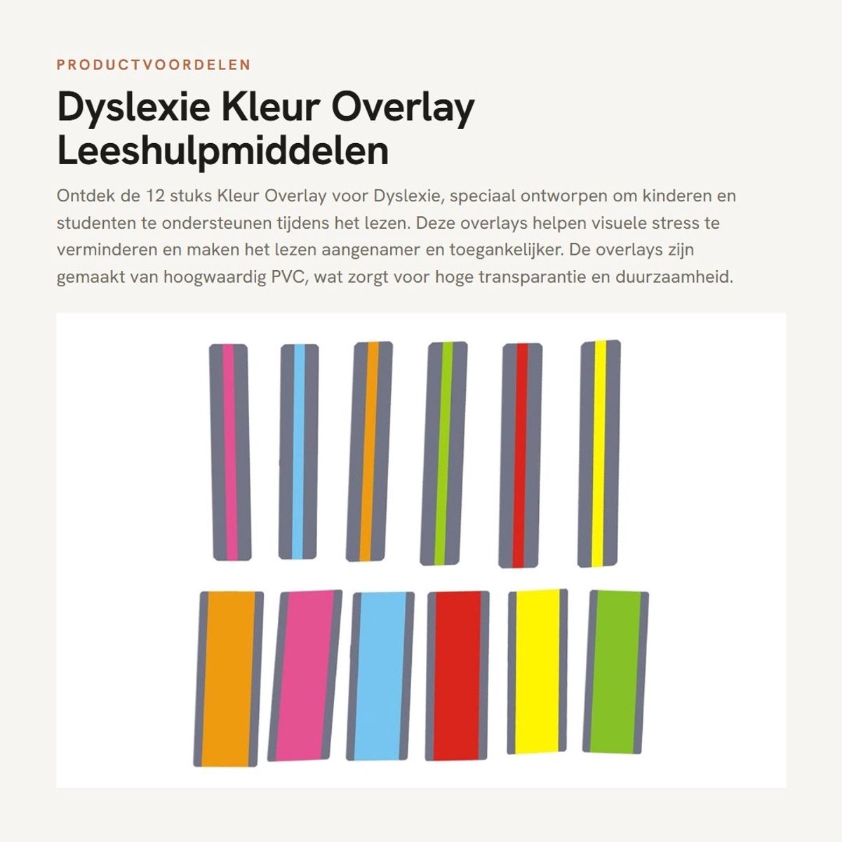 Dailygoods- Overlay Kleur 12 Stuks - Leesliniaal Dyslexie - Leeshulpmiddelen - Verminderen Visuele Stress - Hoogwaardige Kunststof - Groot/Standaar Formaat